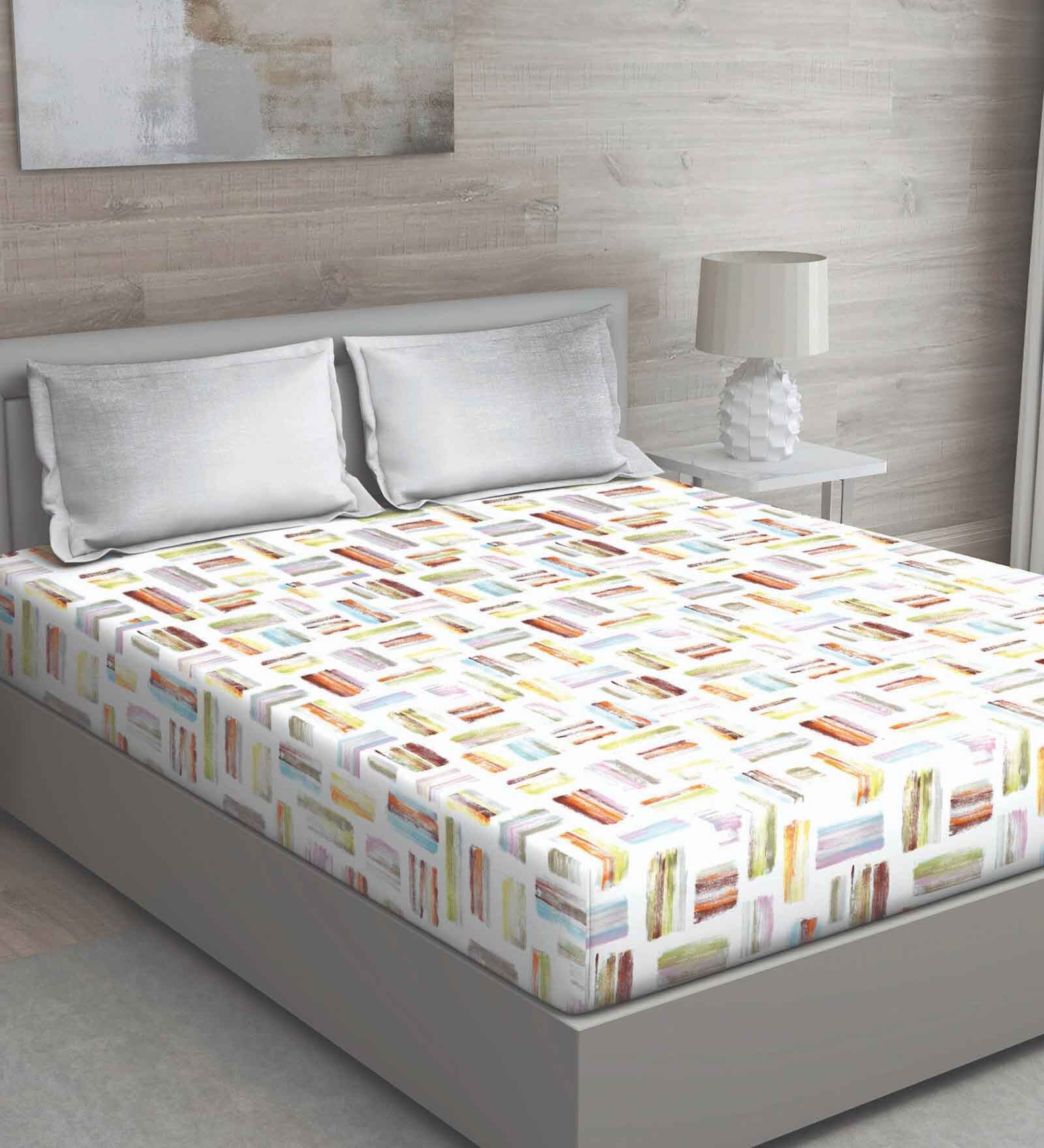 Grey Abstract 144 TC Cotton Queen Sized Bed Sheets with 2 Pillow Covers