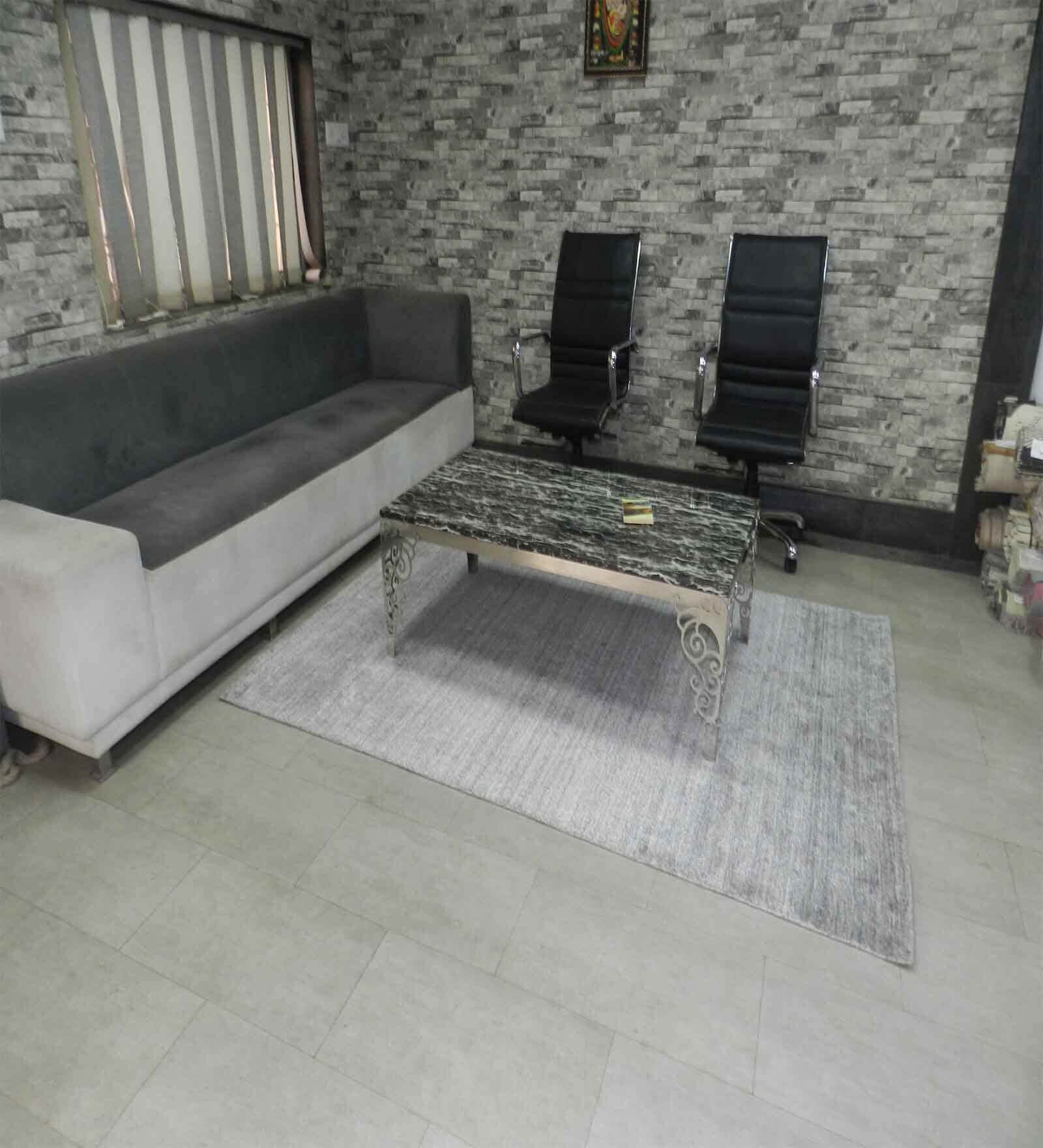 Grey Abstract Cotton and Viscose 5 ft x 7 ft Hand Woven Carpet