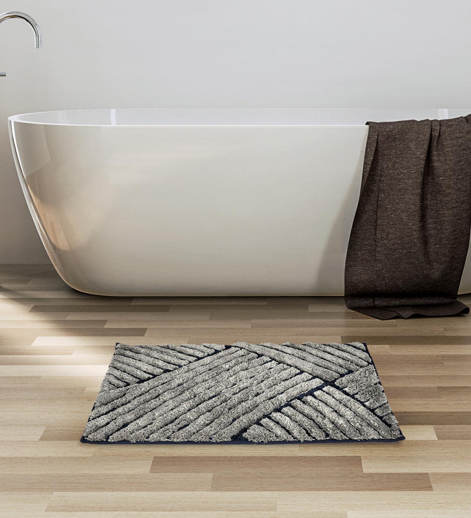 Grey Abstract Polyester 31x15 Inches AntiSkid Bath Mat