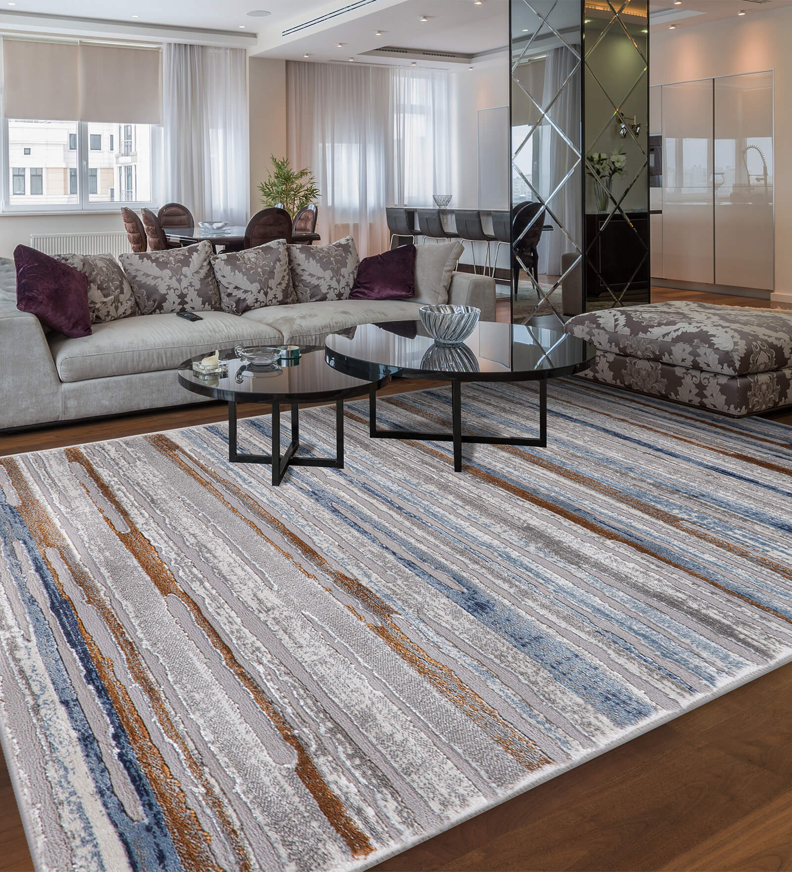 Grey Abstract Polyester 3 ft X 5 ft Machine Made Carpet