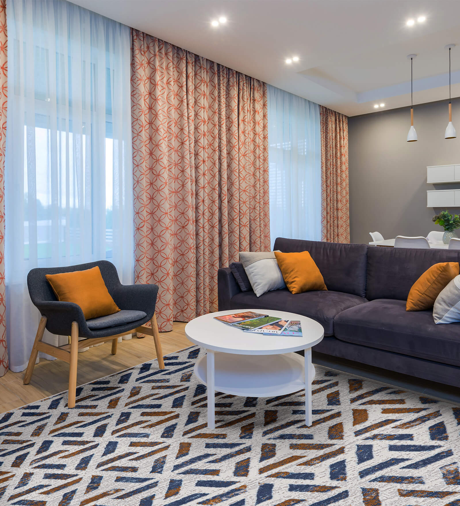 Multicolor Abstract Polyester 3 ft X 5 ft Machine Made Carpet