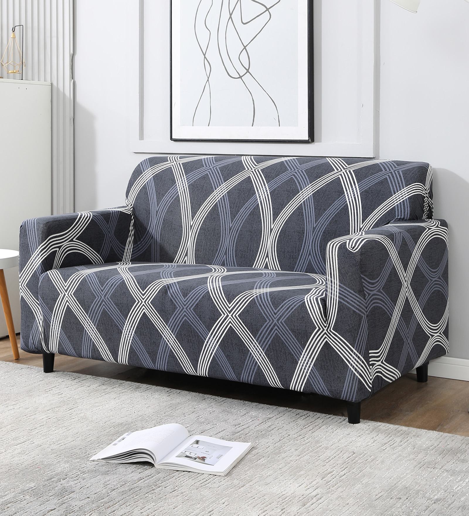 Grey Abstract Polyester 3 Seater Sofa Cover