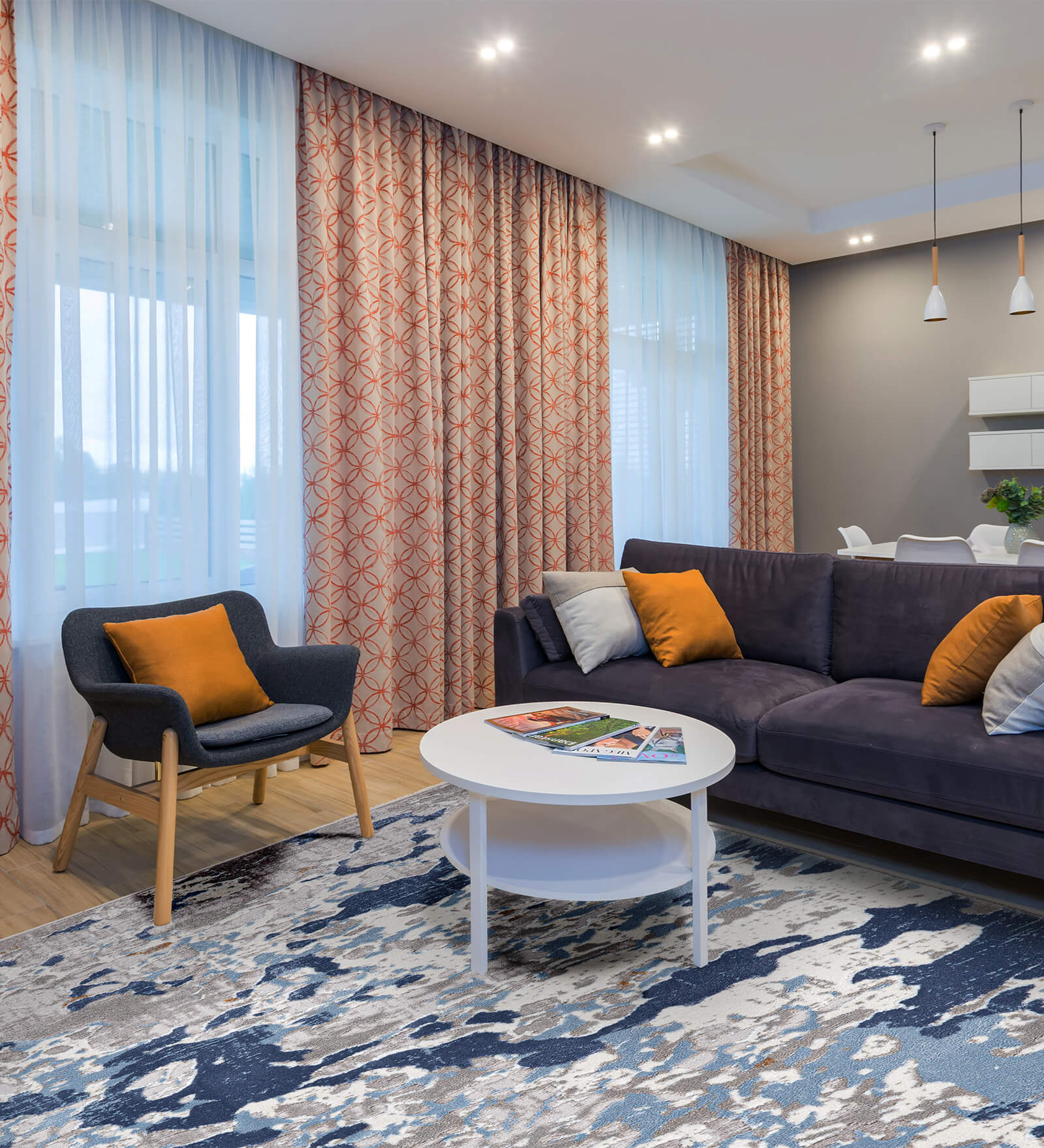 Grey Abstract Polyester 4 ft X 6 ft Machine Made Carpet