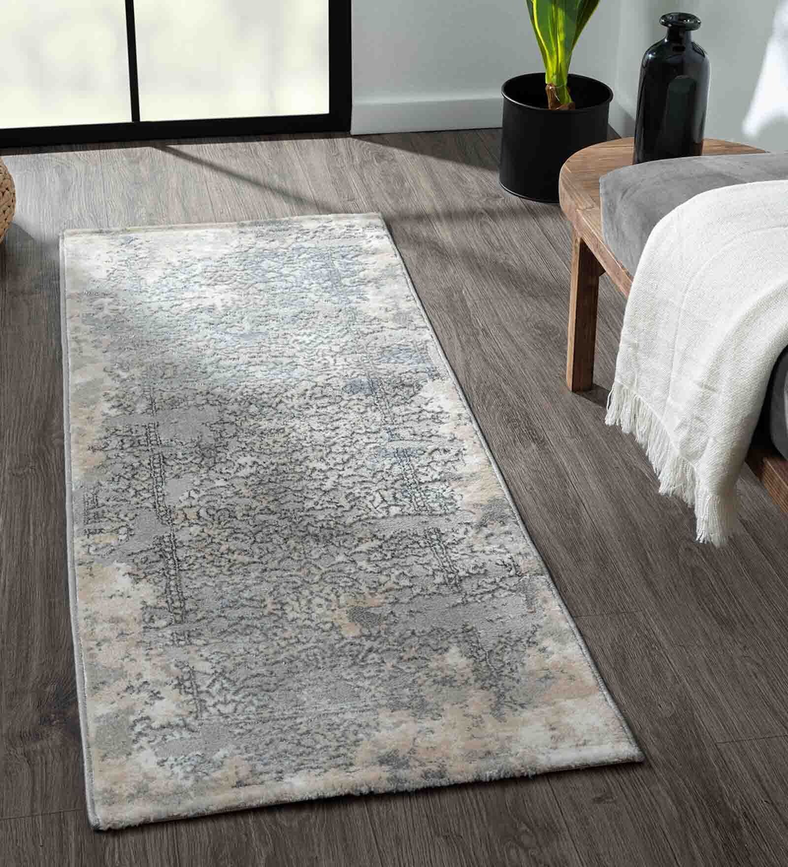Buy Grey Abstract Polyester 59x24 Inches Machine Made Floor Runner at ...