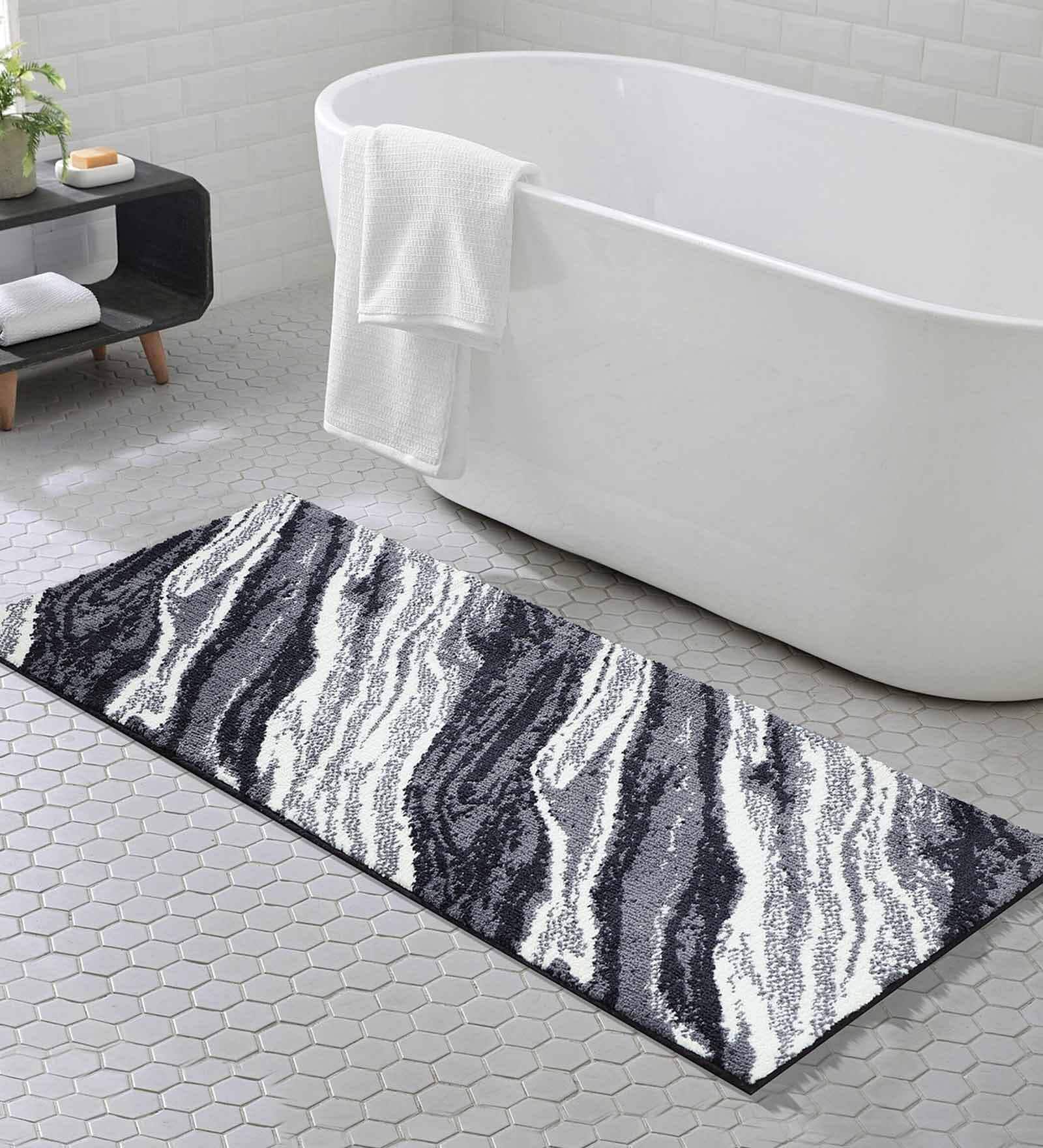 Grey Abstract Polyester AntiSkid Bathmat