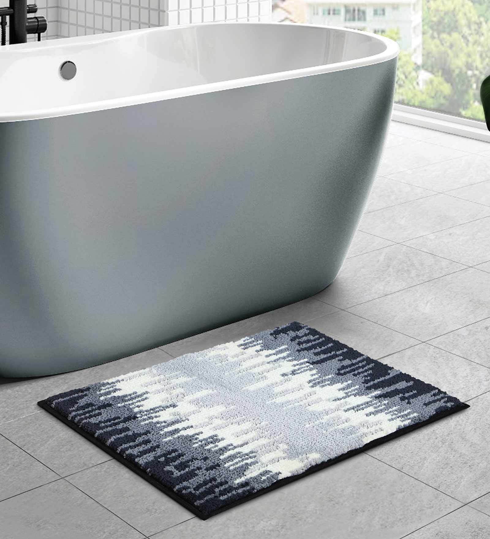 Grey Abstract Polyester AntiSkid Bathmat