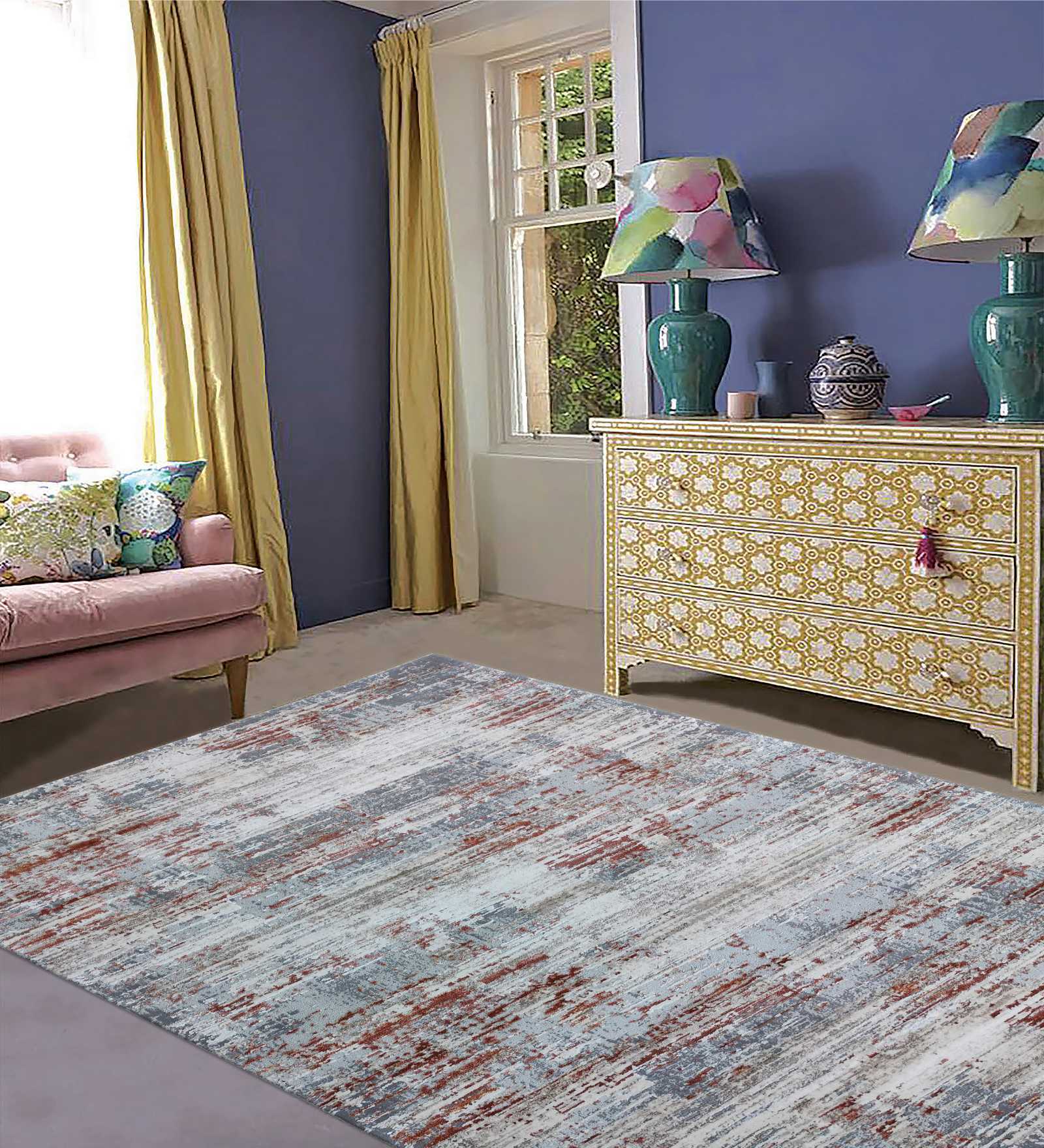 Grey Abstract Polypropylene 4 ft x 6 ft Machine Made Carpet