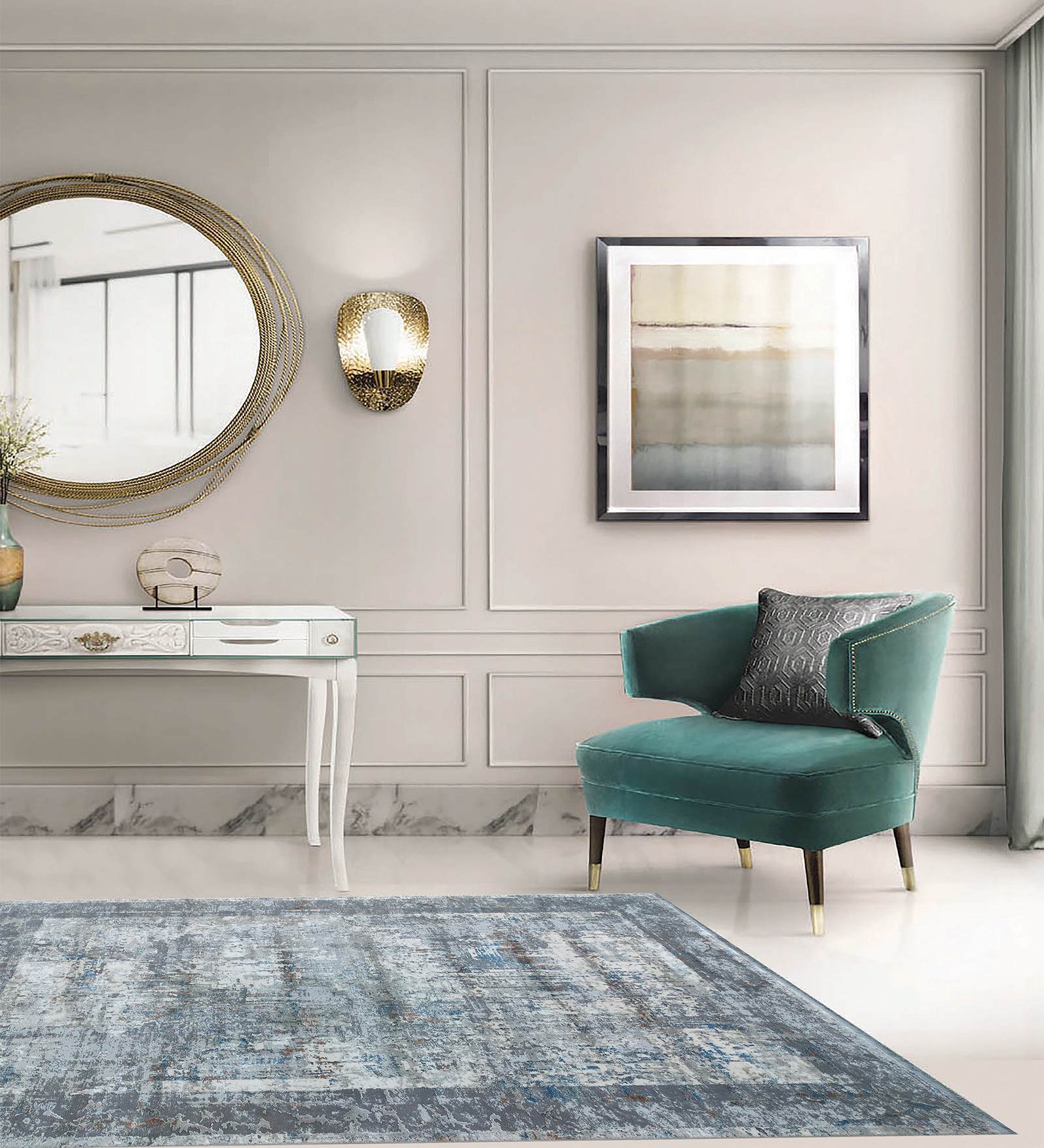 Grey Abstract Polypropylene 4 ft x 6 ft Machine Made Carpet