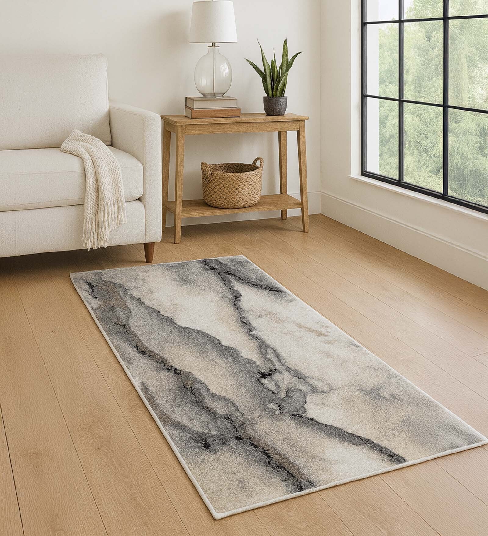Grey Abstract Polypropylene 5 ft x 2.5 ft Machine Made Runner