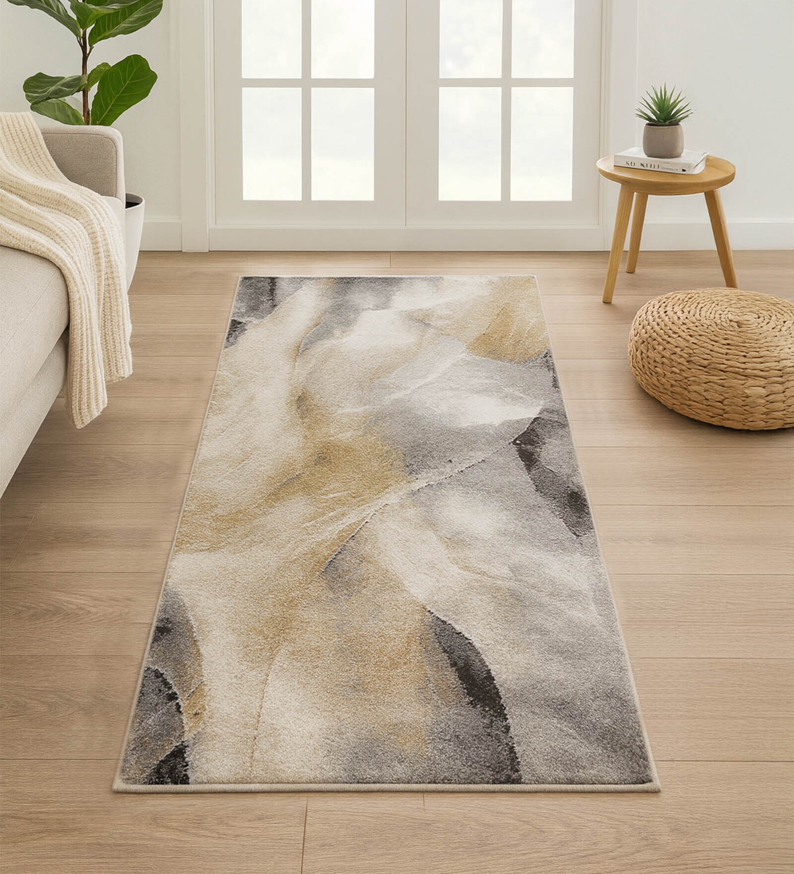 Grey Abstract Polypropylene 5 ft x 2.5 ft Machine Made Runner
