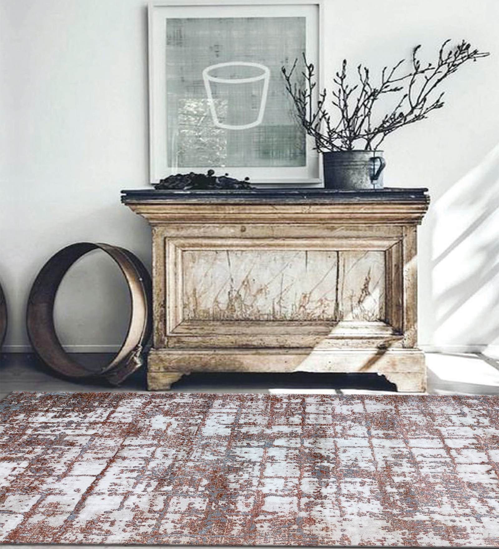 Grey Abstract Polypropylene 5 ft x 7 ft Machine Made Carpet