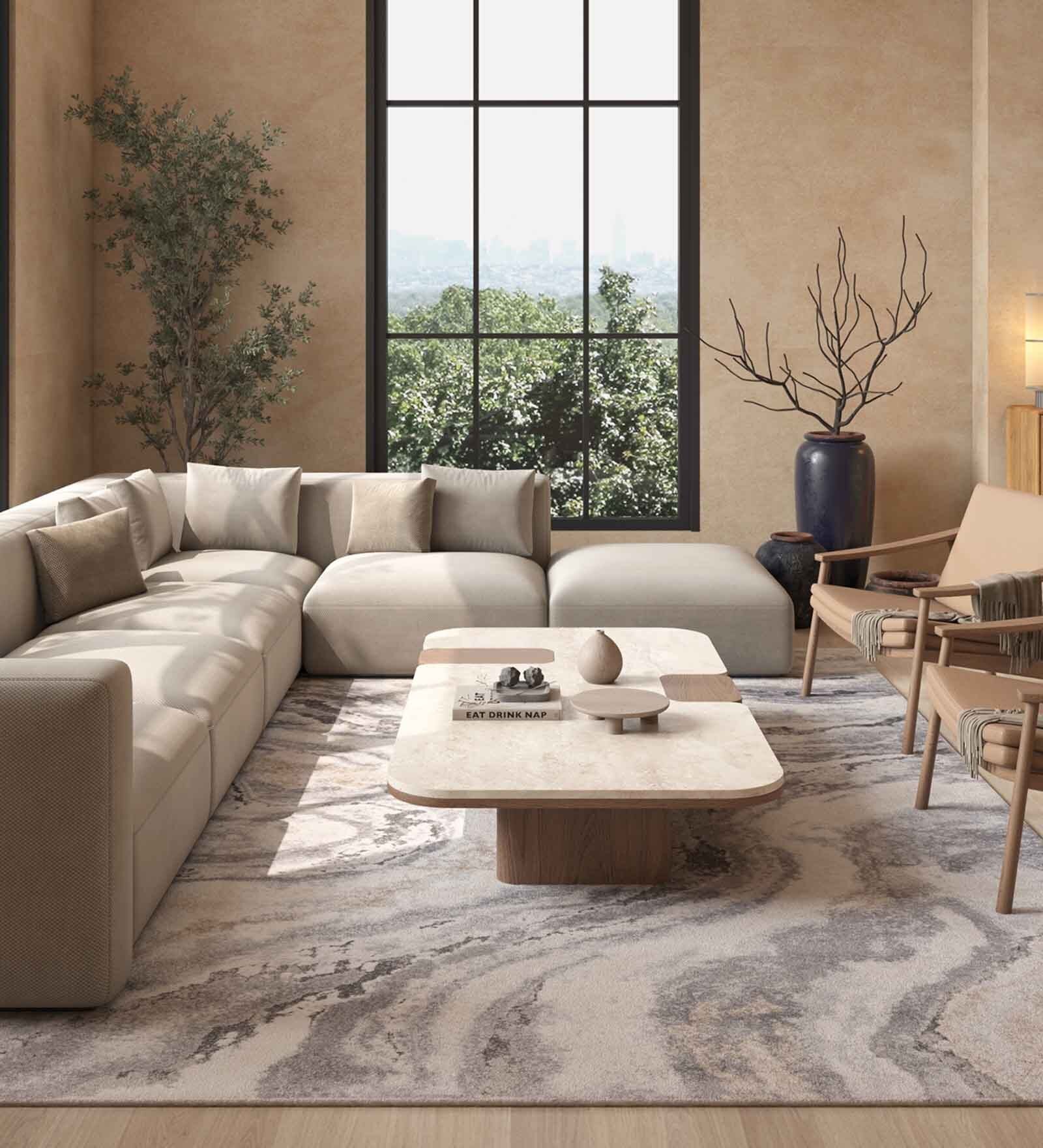 Grey Abstract Polypropylene 5 ft X 7 ft Machine Made Carpet