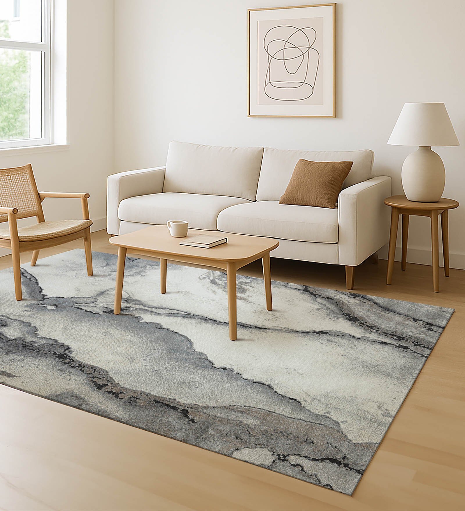 Grey Abstract Polypropylene 6 ft x 4 ft Machine Made Carpet