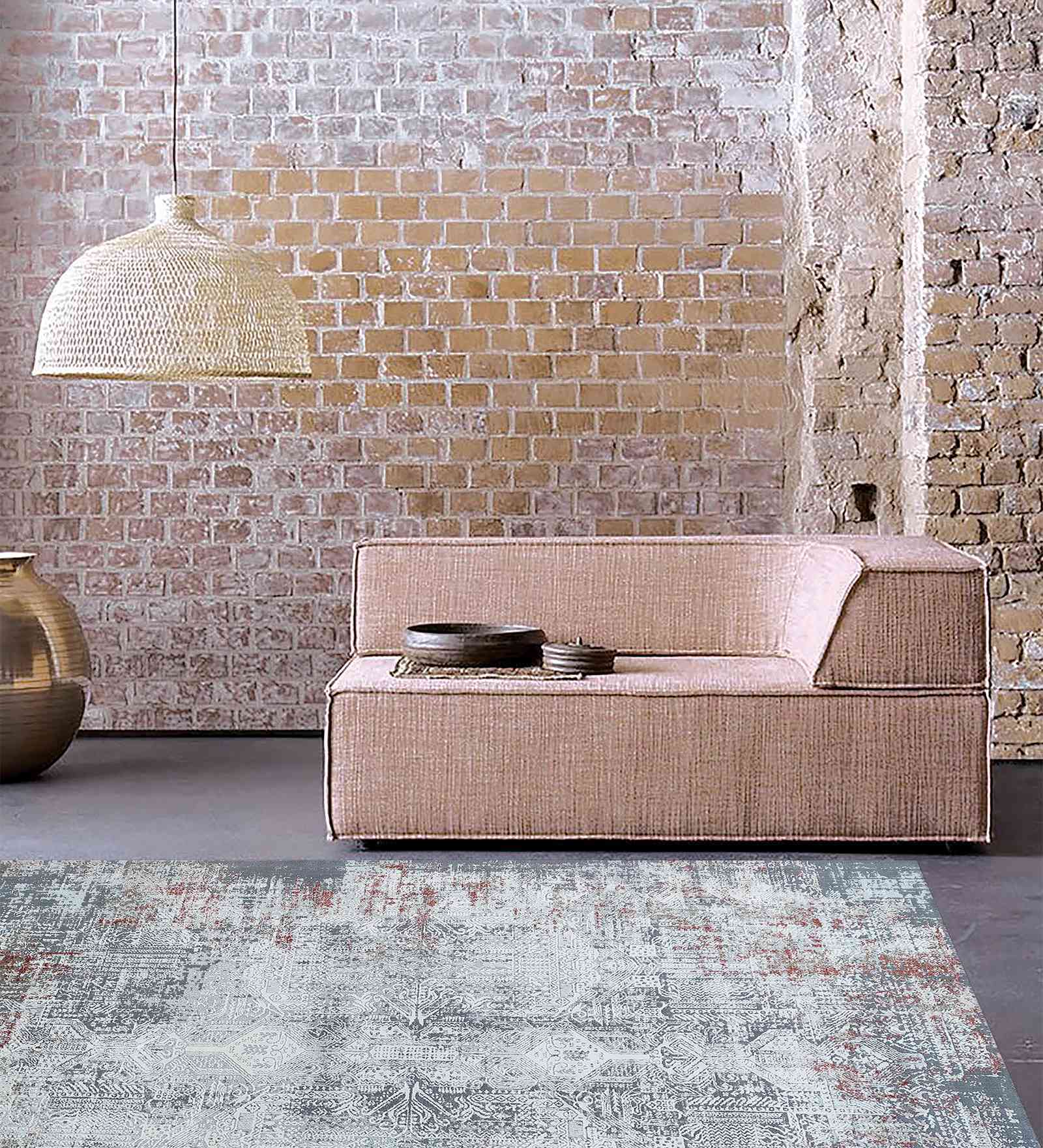 Grey Abstract Polypropylene 6 ft x 9 ft Machine Made Carpet