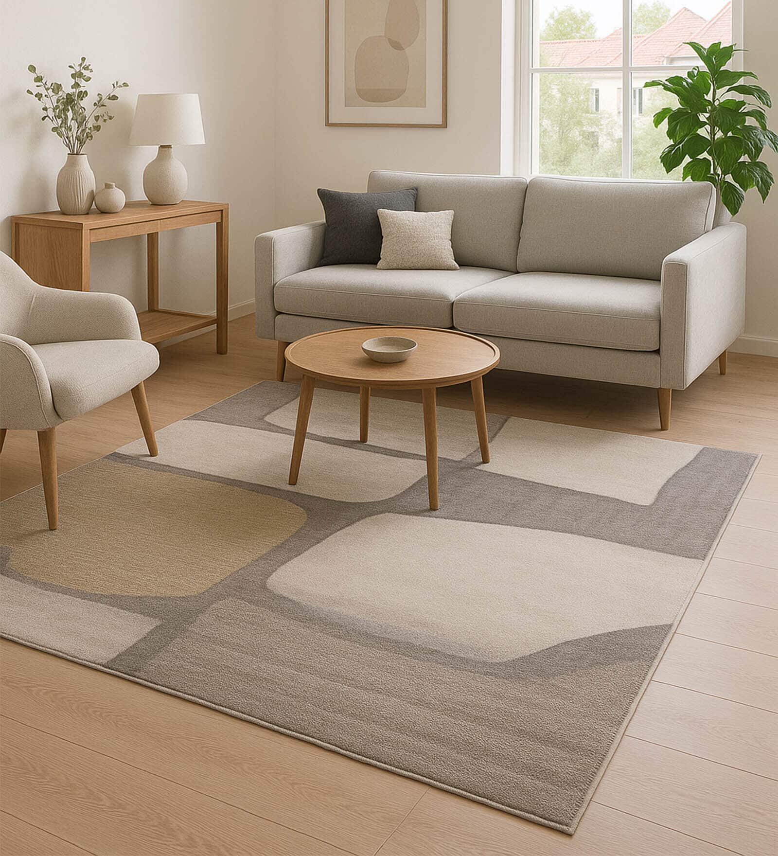 Grey Abstract Polypropylene 7 ft x 5 ft Machine Made Carpet