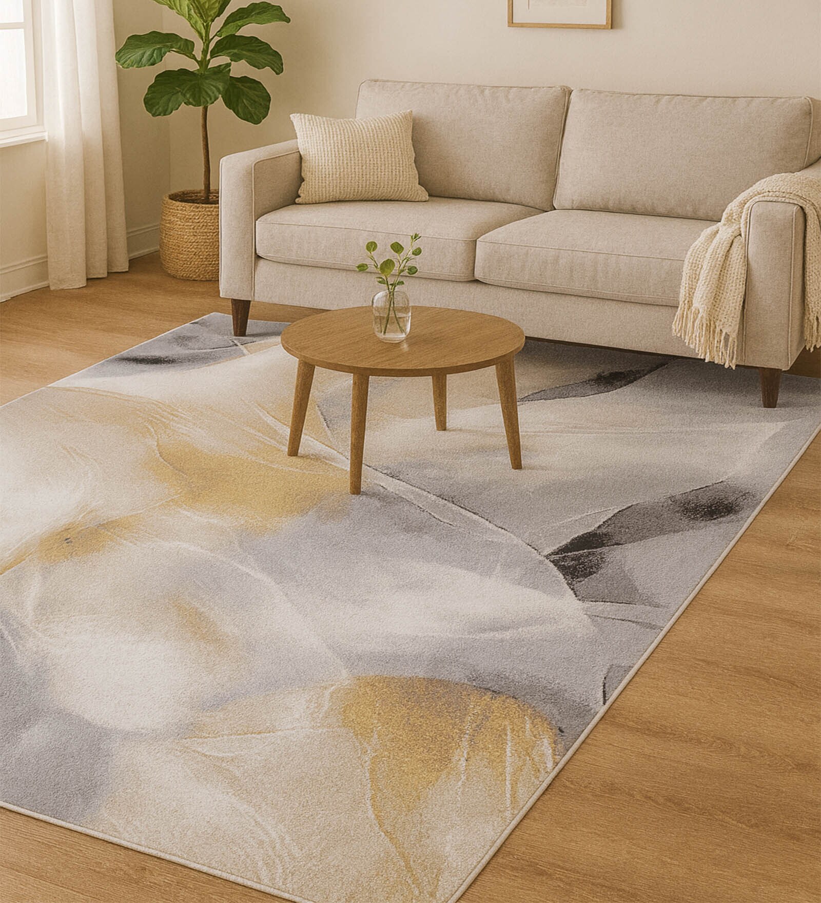 Grey Abstract Polypropylene 7 ft x 5 ft Machine Made Carpet