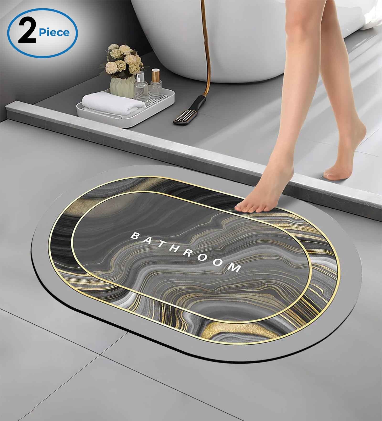 Grey Abstract Rubber 24x16 Inches AntiSkid Bath Mats (Pack of 2)