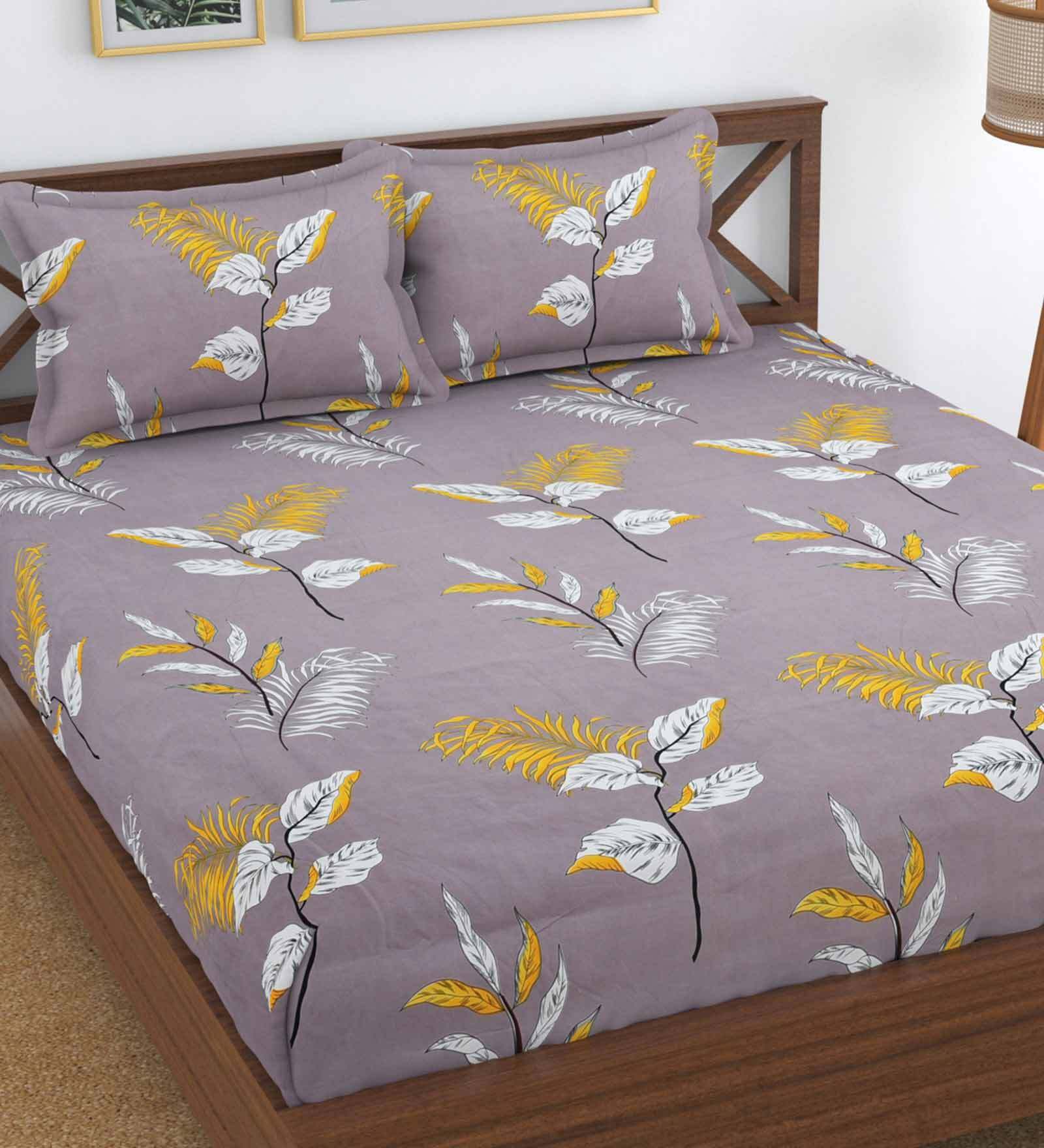 Buy Grey Floral 160 TC Poly Cotton King Sized Bed Sheets with 2 Pillow Covers by FLORIDA at 54