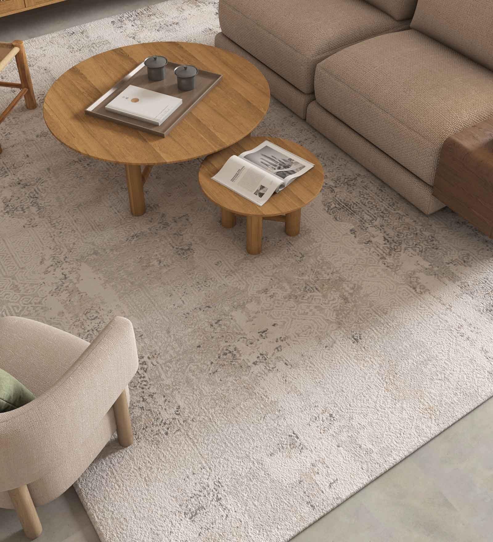 Grey Abstract Viscose 4 ft X 6 ft Machine Made Carpet