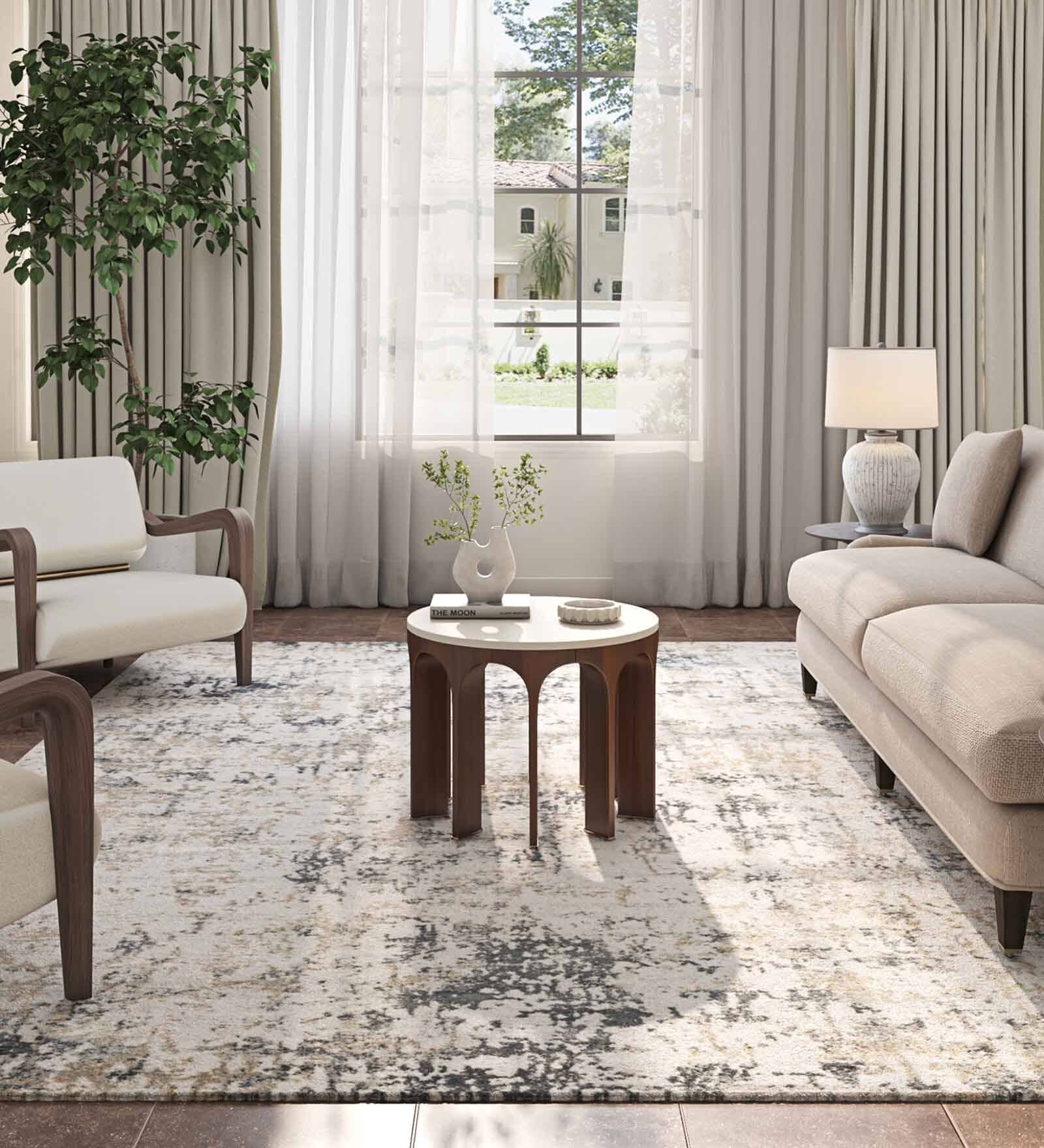 Grey Abstract Viscose 4 ft X 6 ft Machine Made Carpet
