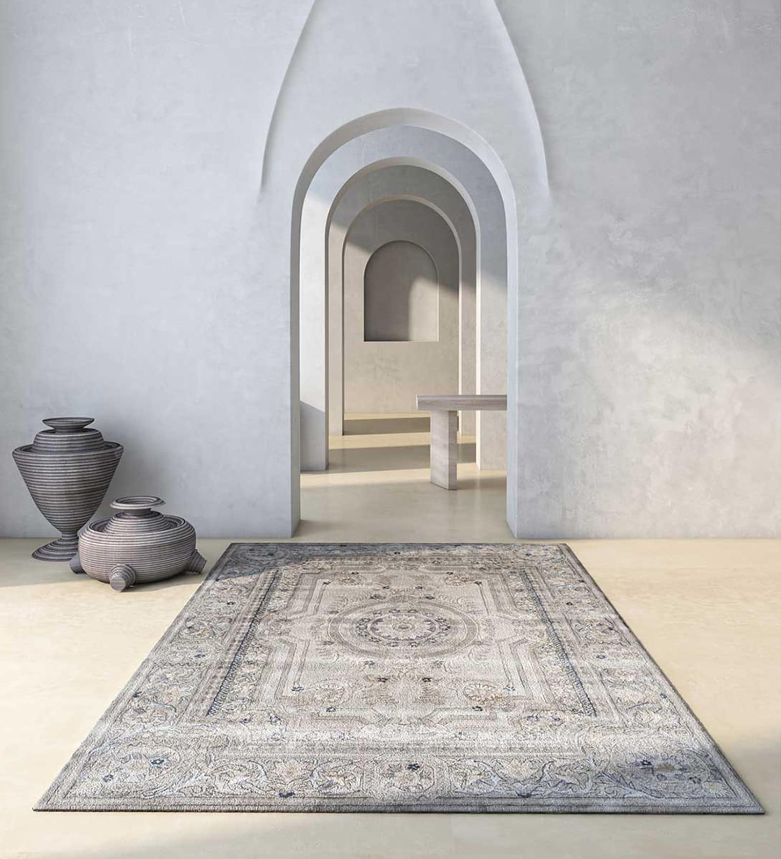 Grey Persian Wool & Viscose 6 ft x 9 ft Hand Tufted Carpet
