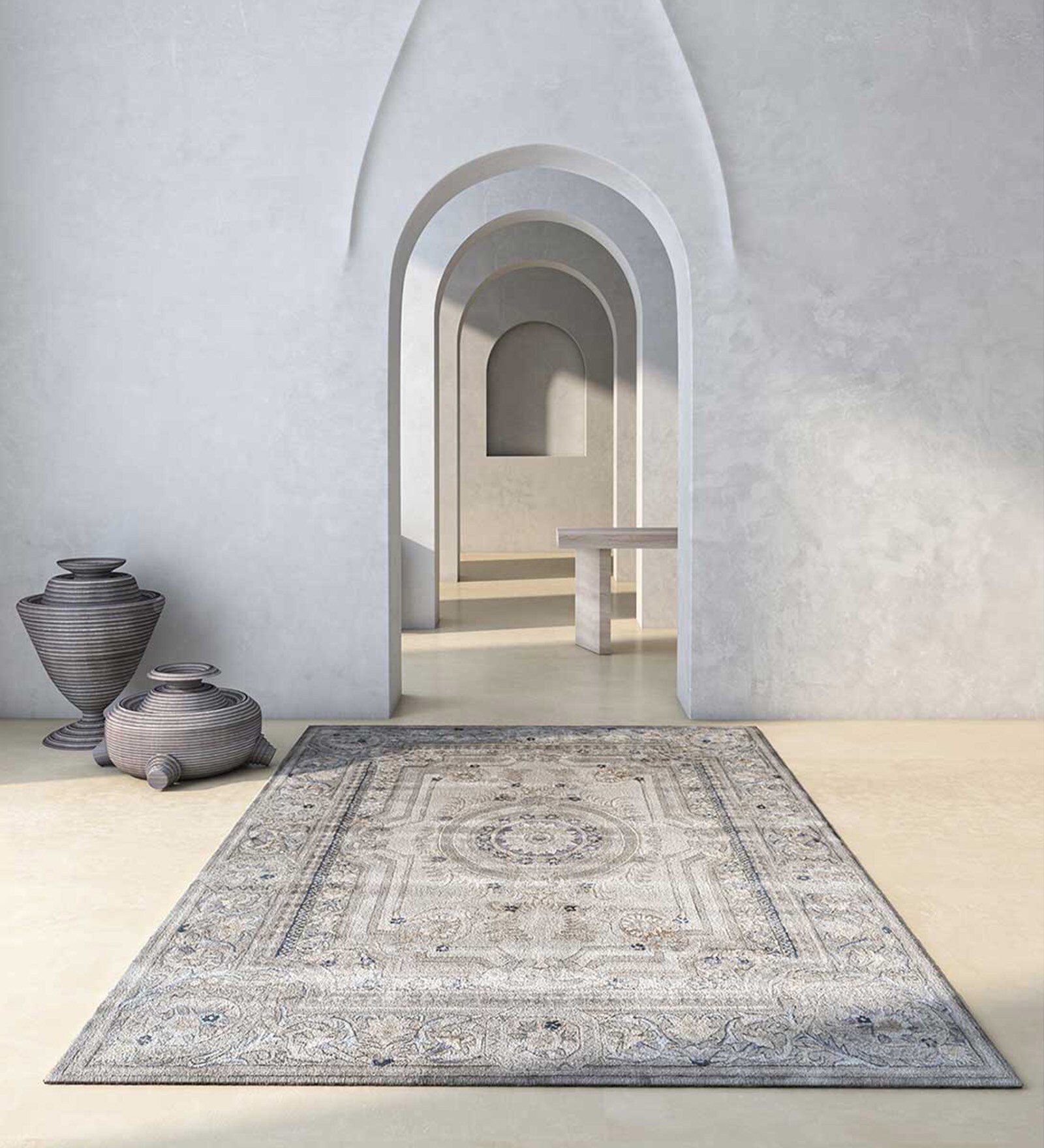 Grey Abstract Wool & Viscose 8 ft x 10 ft Hand Tufted Carpet