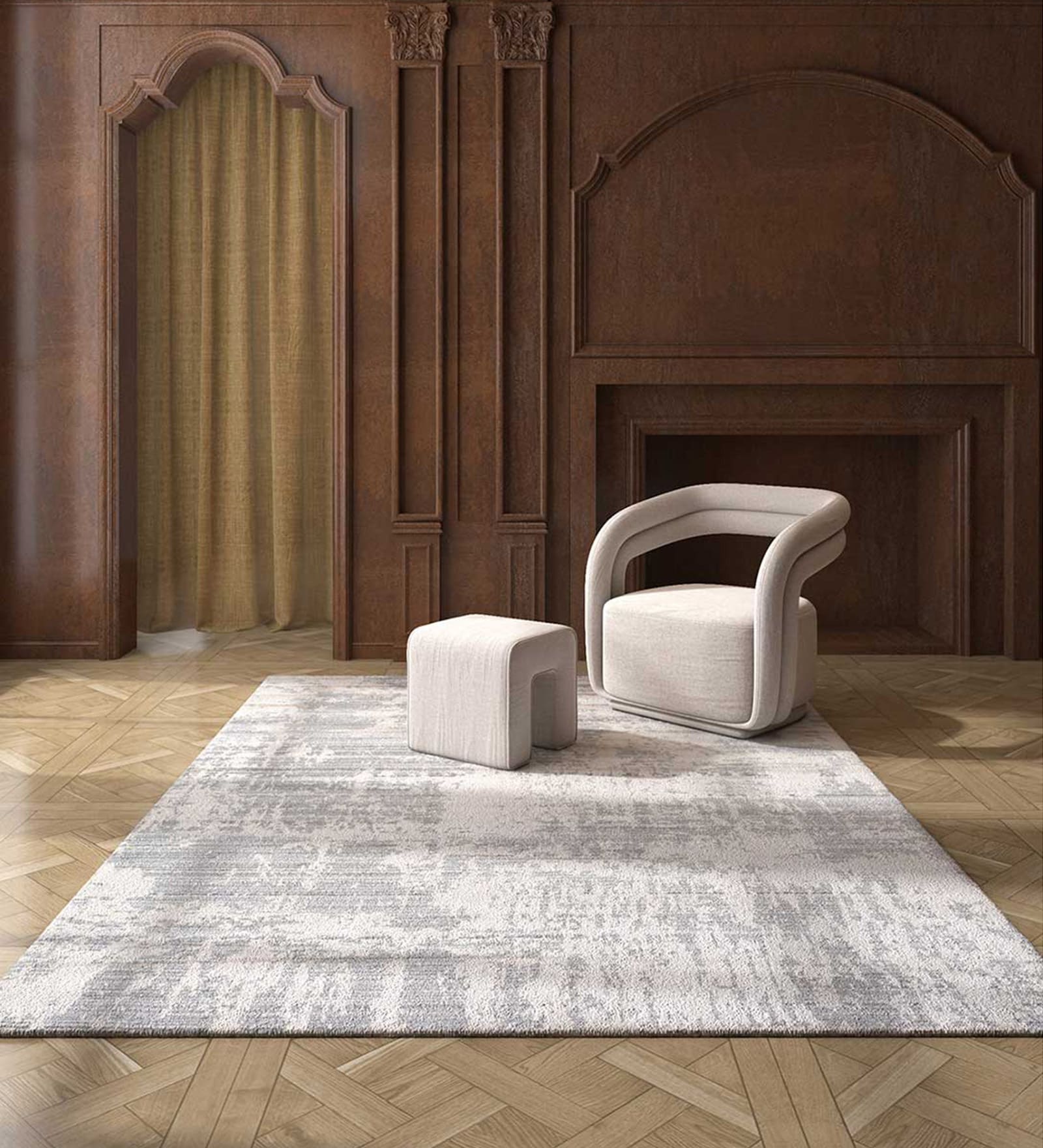 Grey Abstract Wool & Viscose 8 ft x 10 ft Hand Woven Carpet