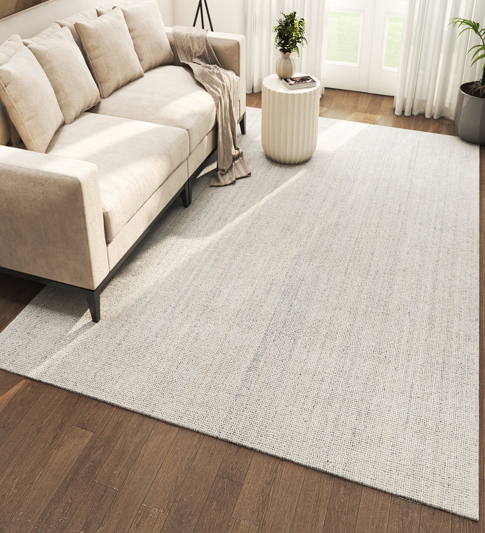 Grey Abstract Wool 5 ft X 8 ft Hand Woven Carpet