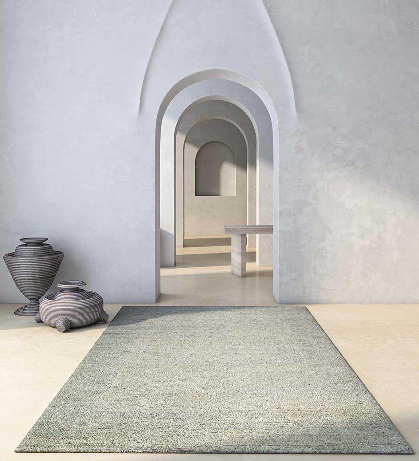Grey Solid Wool 8 x 10 ft Hand Knotted Carpet