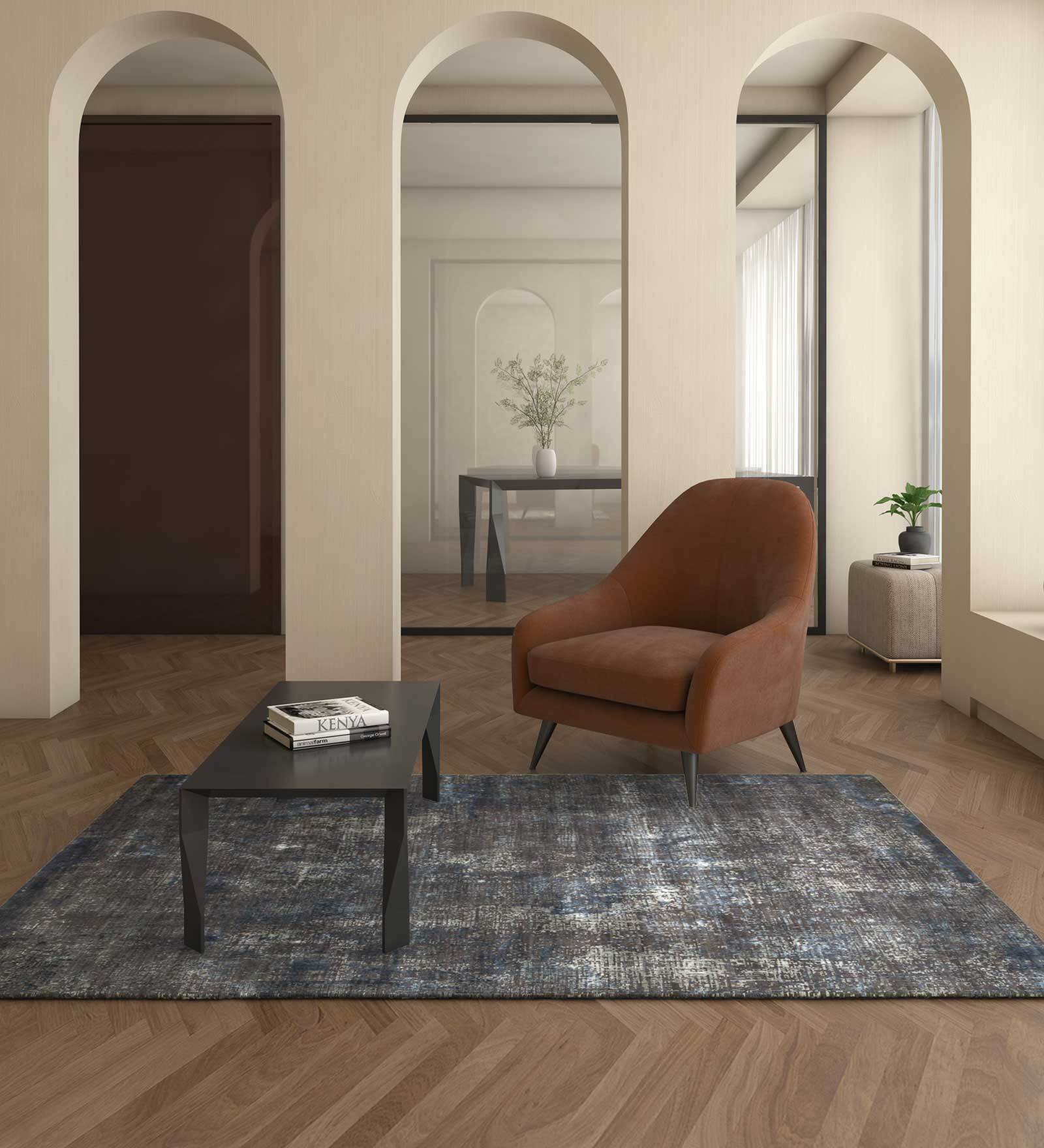 Grey Abstract Wool 8 x 10 ft Hand Knotted Carpet