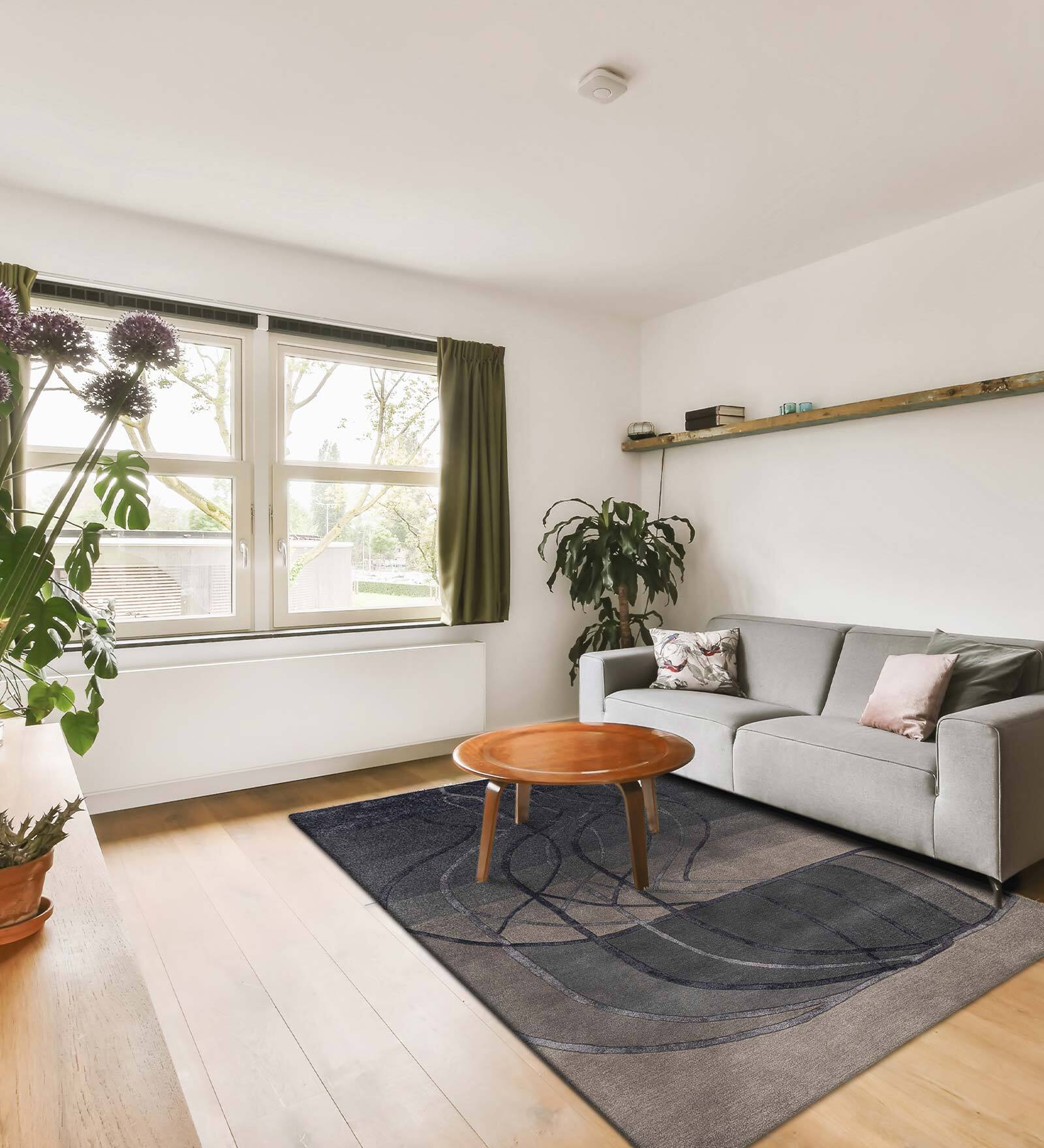 Grey Abstract Wool and Cotton 3 ft x 5 ft Hand tufted Carpet