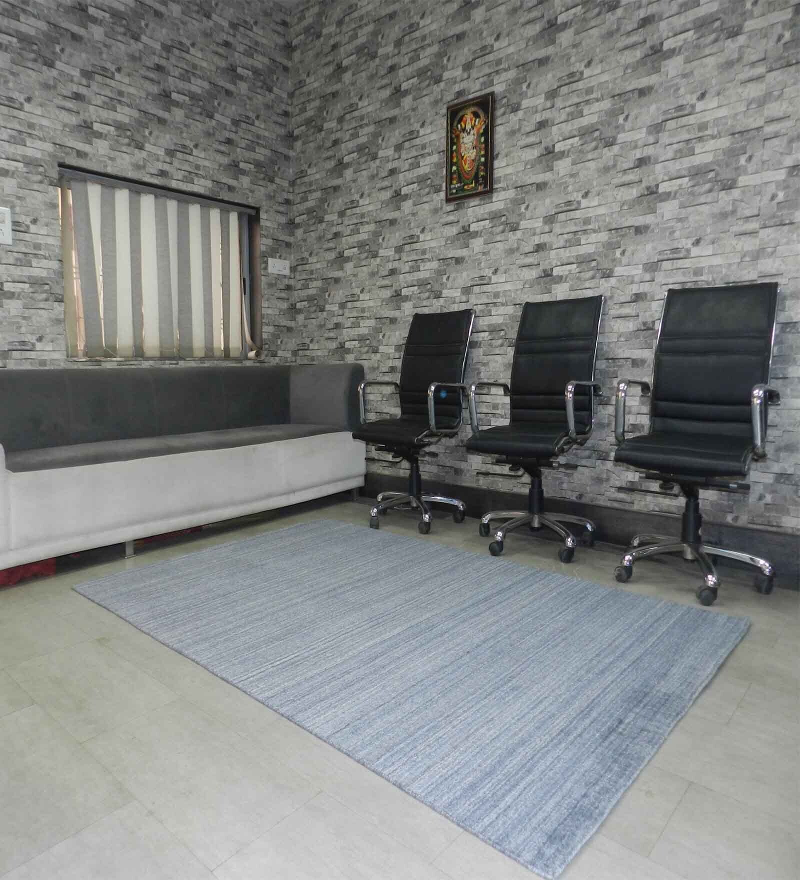 Grey Stripe Wool and Cotton 5 ft x 7 ft Hand Woven Carpet