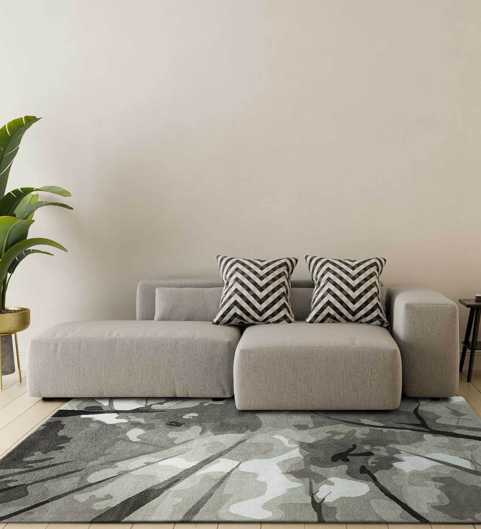 Grey Abstract Wool and Cotton 5 ft x 8 ft Hand tufted Carpet