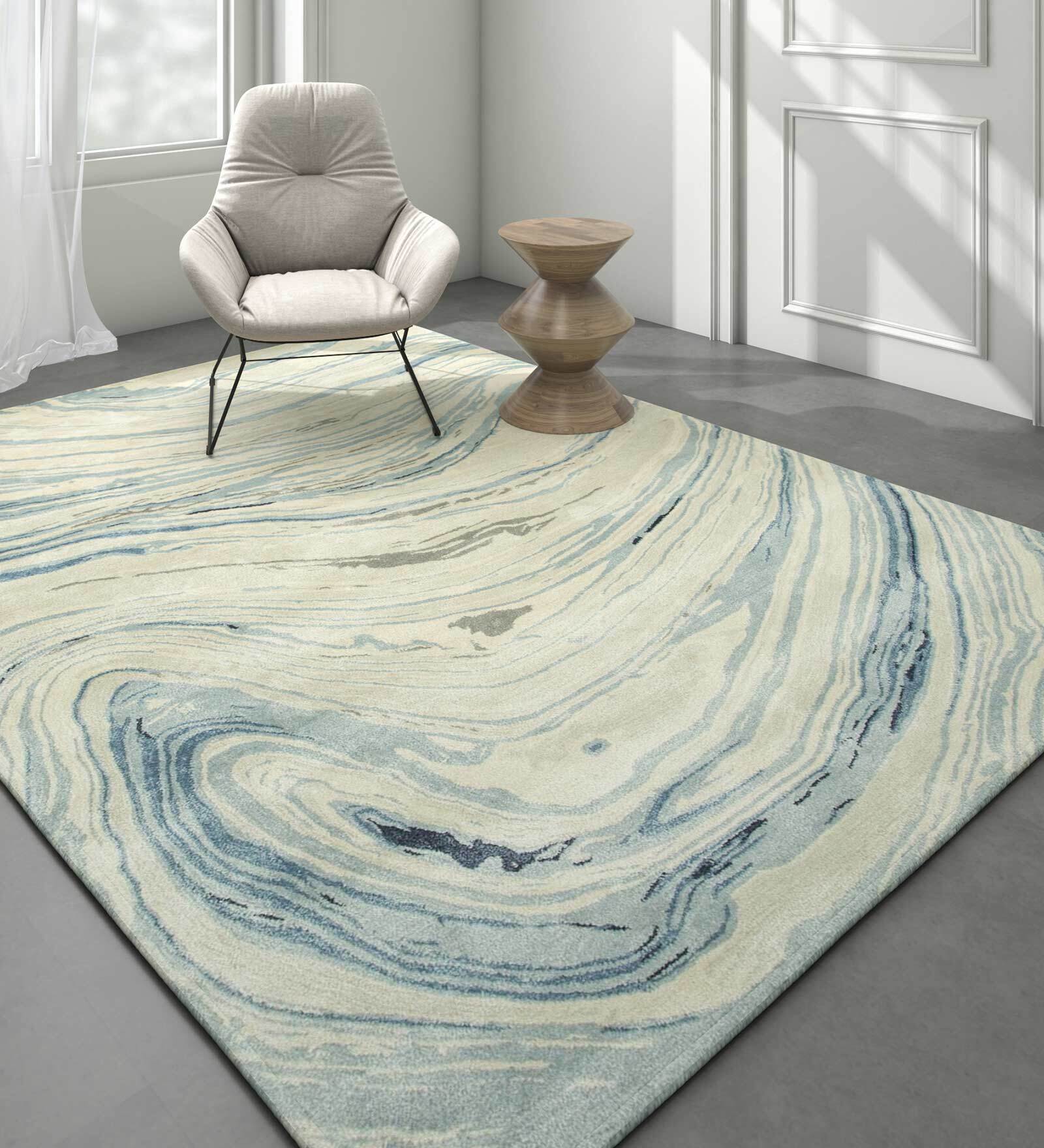 Grey Abstract Wool And Viscose 5 ft x 7 ft Hand Tufted Carpet