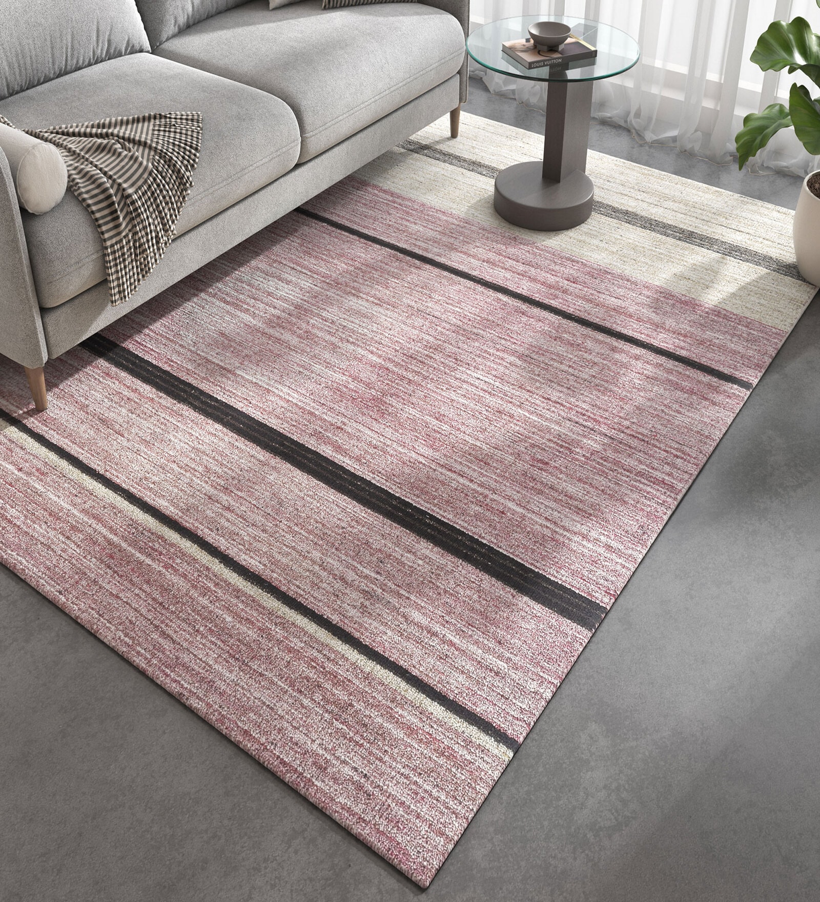 Grey Abstract Wool and Viscose 6 ft X 9 ft Hand Woven Carpet