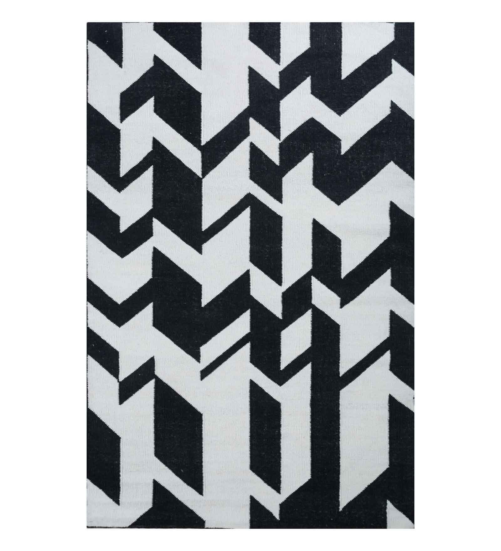 Grey Striped Wool 5 ft x 7 ft Flat Weave Dhurrie