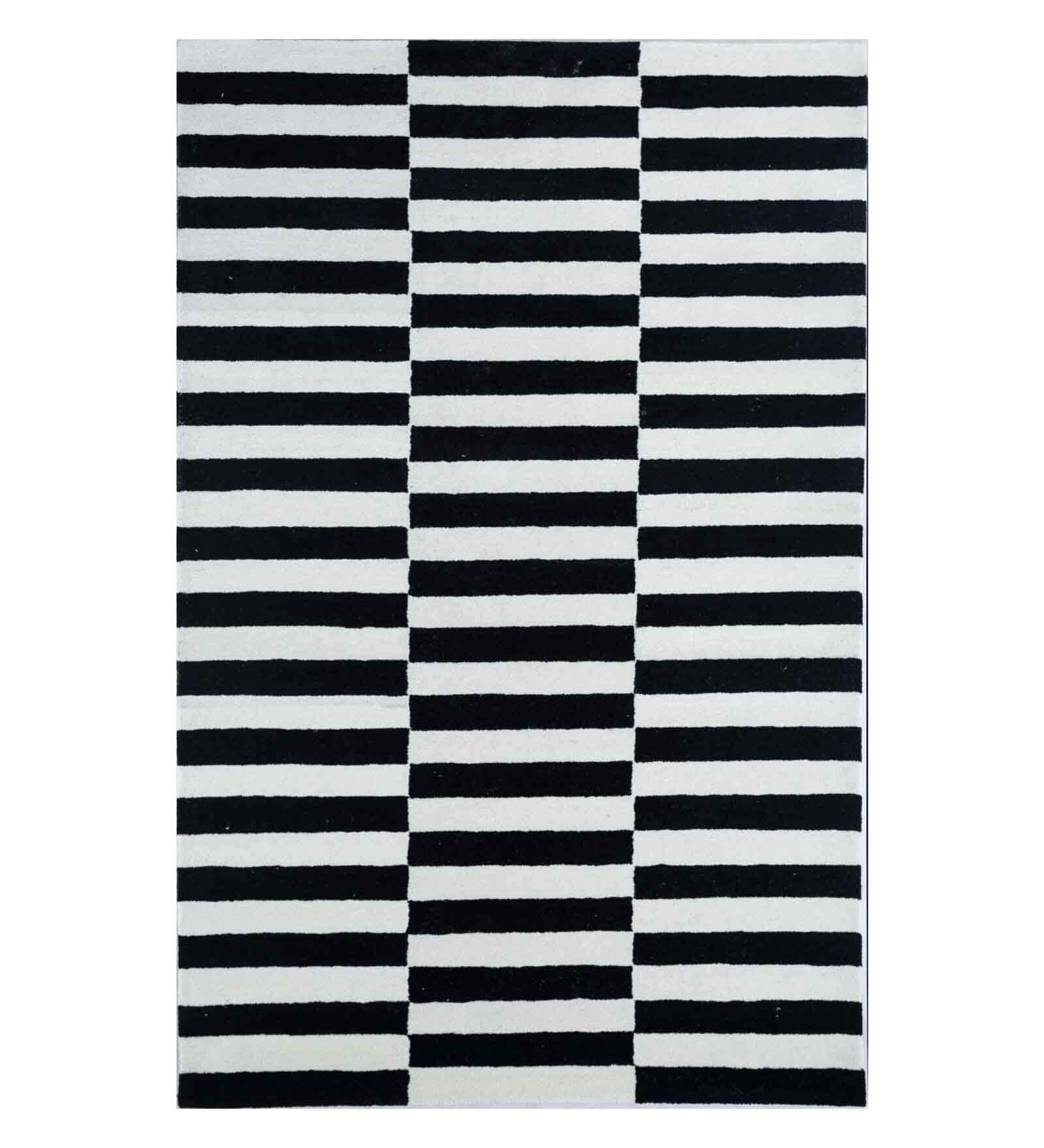 Grey Striped Wool 5 ft x 7 ft Hand Tufted Carpet