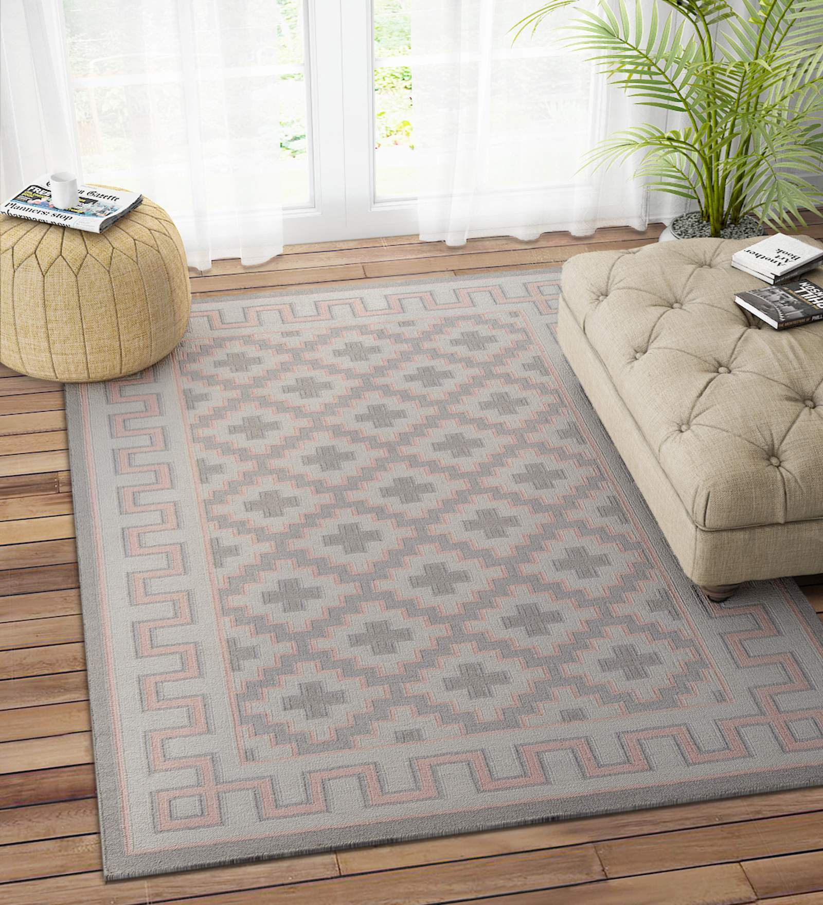 Pink Wool 5 X 8 ft Hand Woven Dhurrie