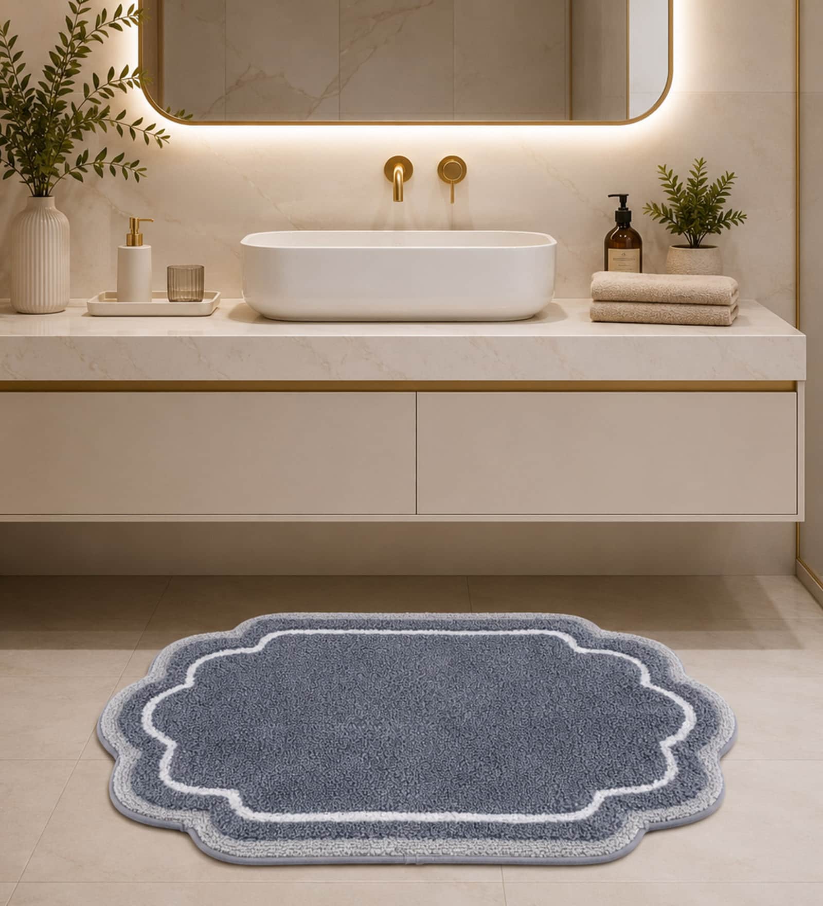 Grey Anti Skid Polyester Bathmat (55x85 cm)