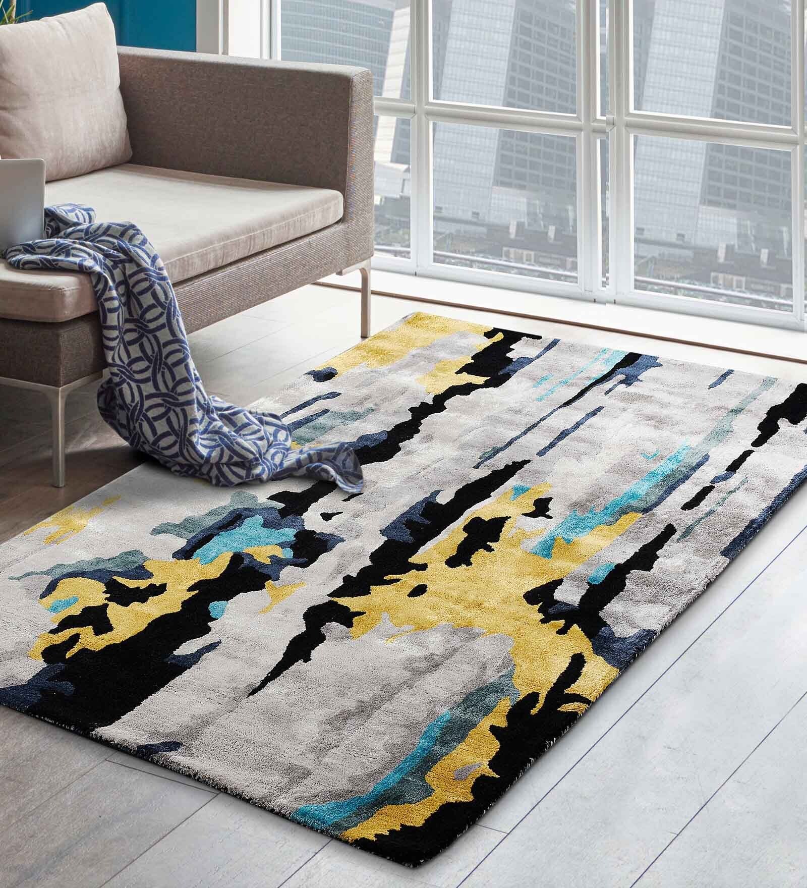 Buy Grey Art Silk Abstract 4 x 6 Feet Hand Tufted Carpet