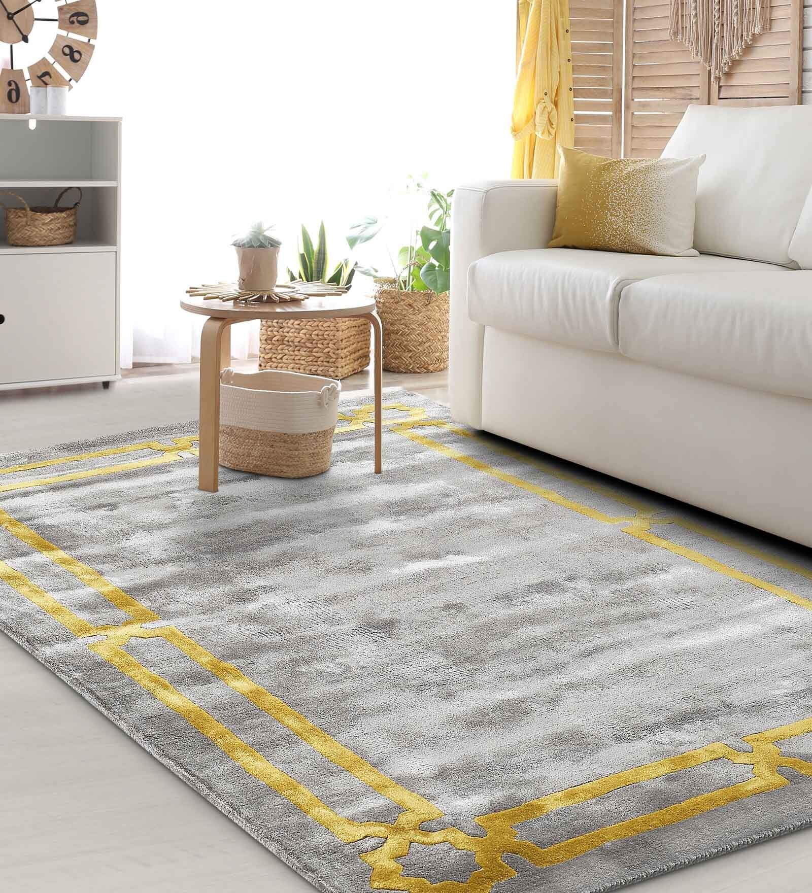 Buy Grey Abstract Art Silk 4 ft x 6 ft Hand Tufted Carpet