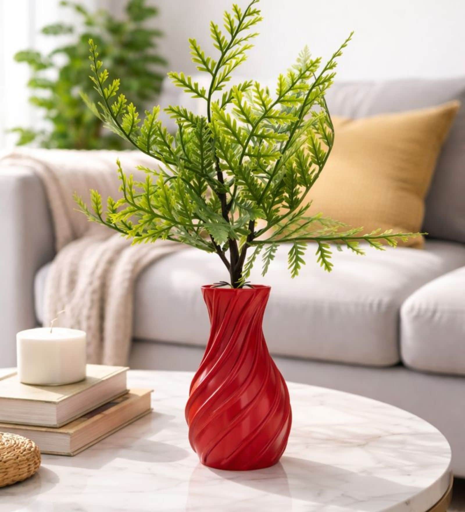 Green Artificial Plants with Red Pot