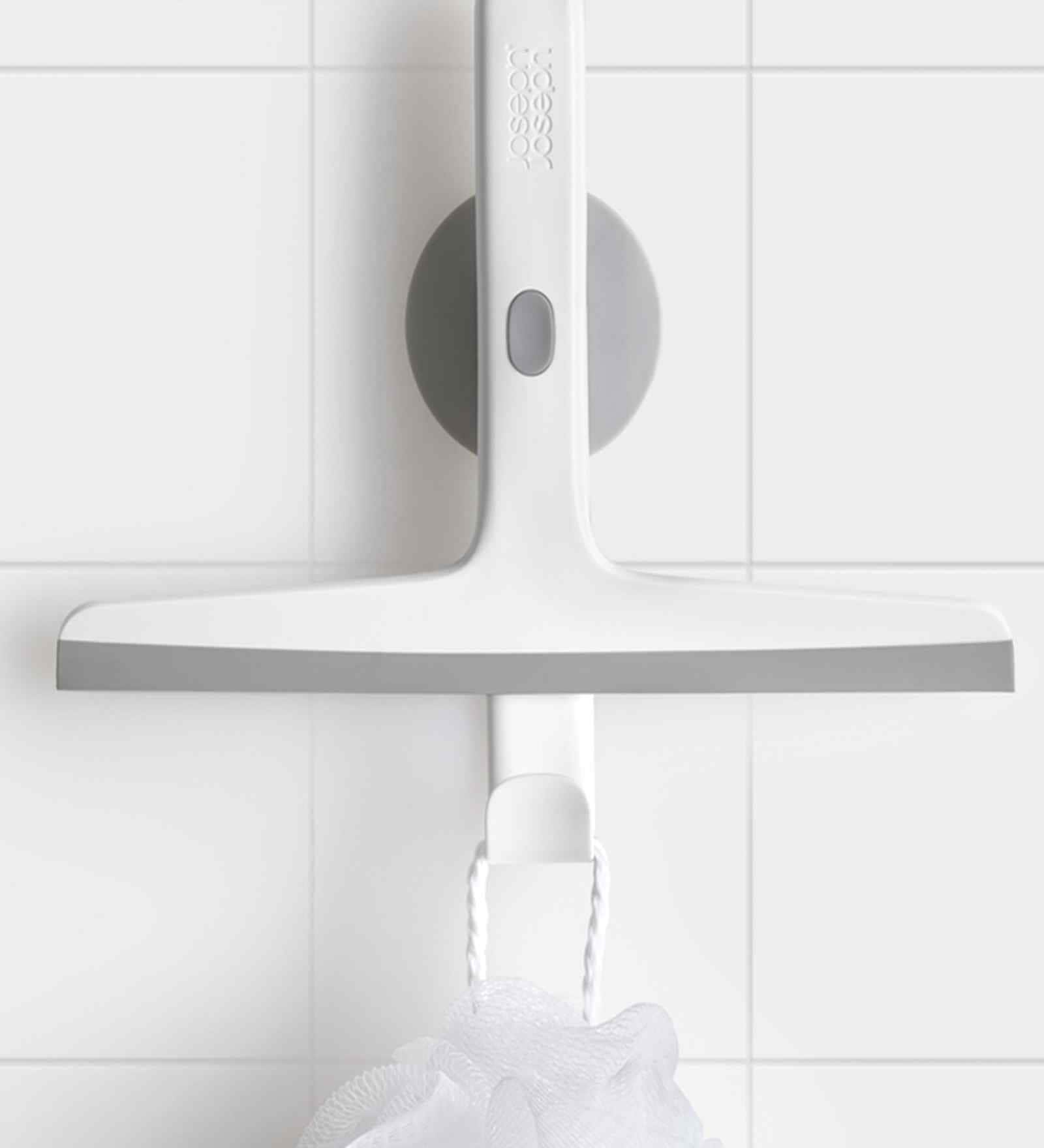 White & Grey Bathroom Glass Cleaner with Suction Storage Hook & Hanging Accessory Hook