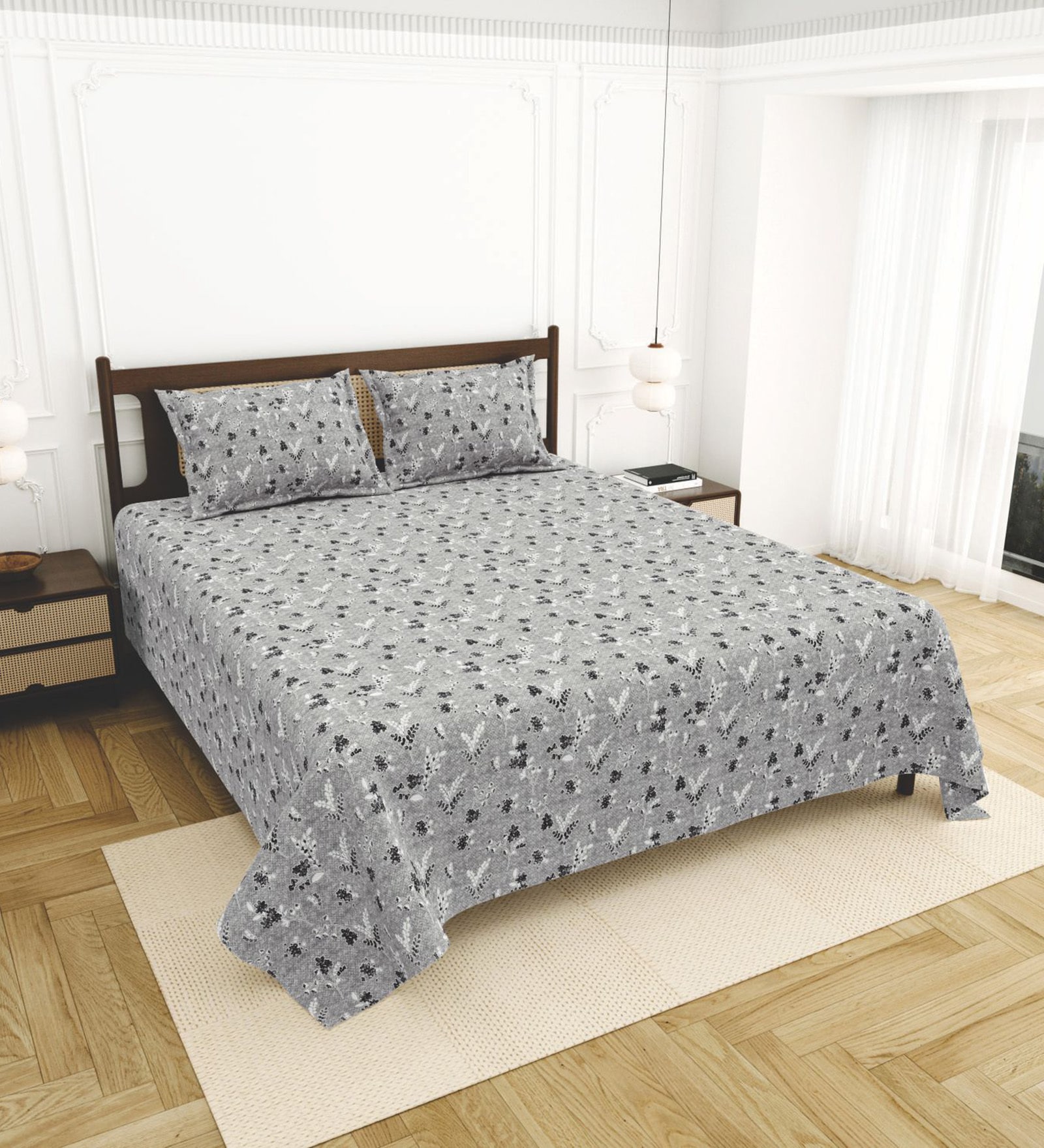Grey Bedsheet 220 Tc Cotton King Bedsheet With 2 Pillow Covers