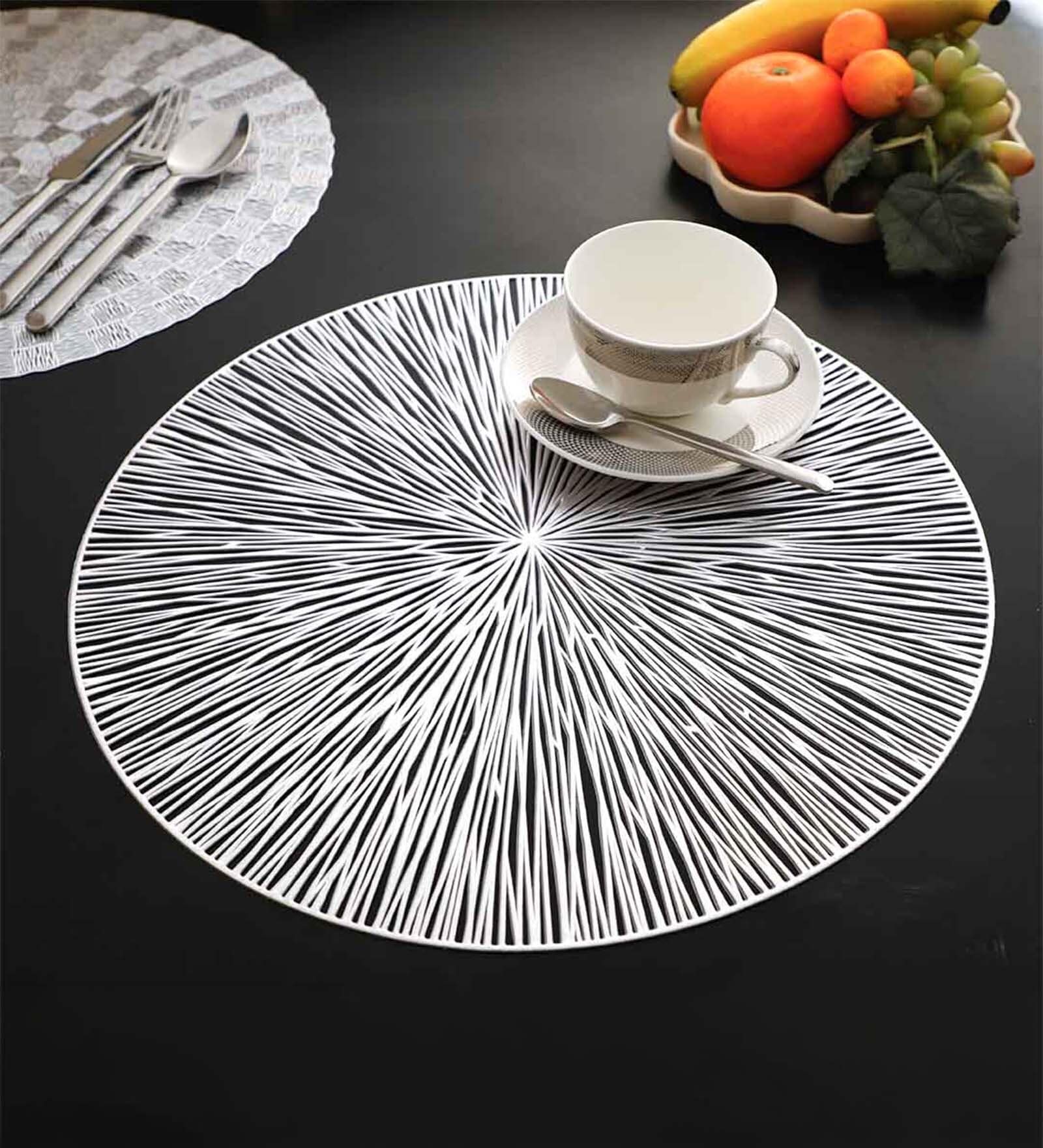 Grey Bitsy Round PVC Dining Table Placemat