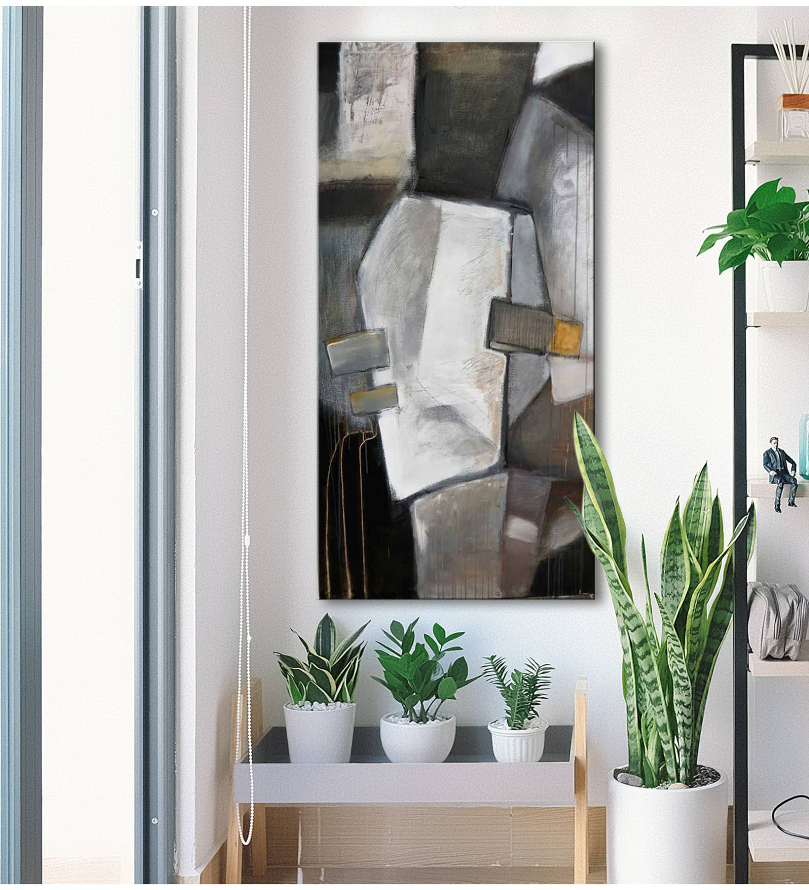 Grey Black And White Modern Art Canvas Art Print