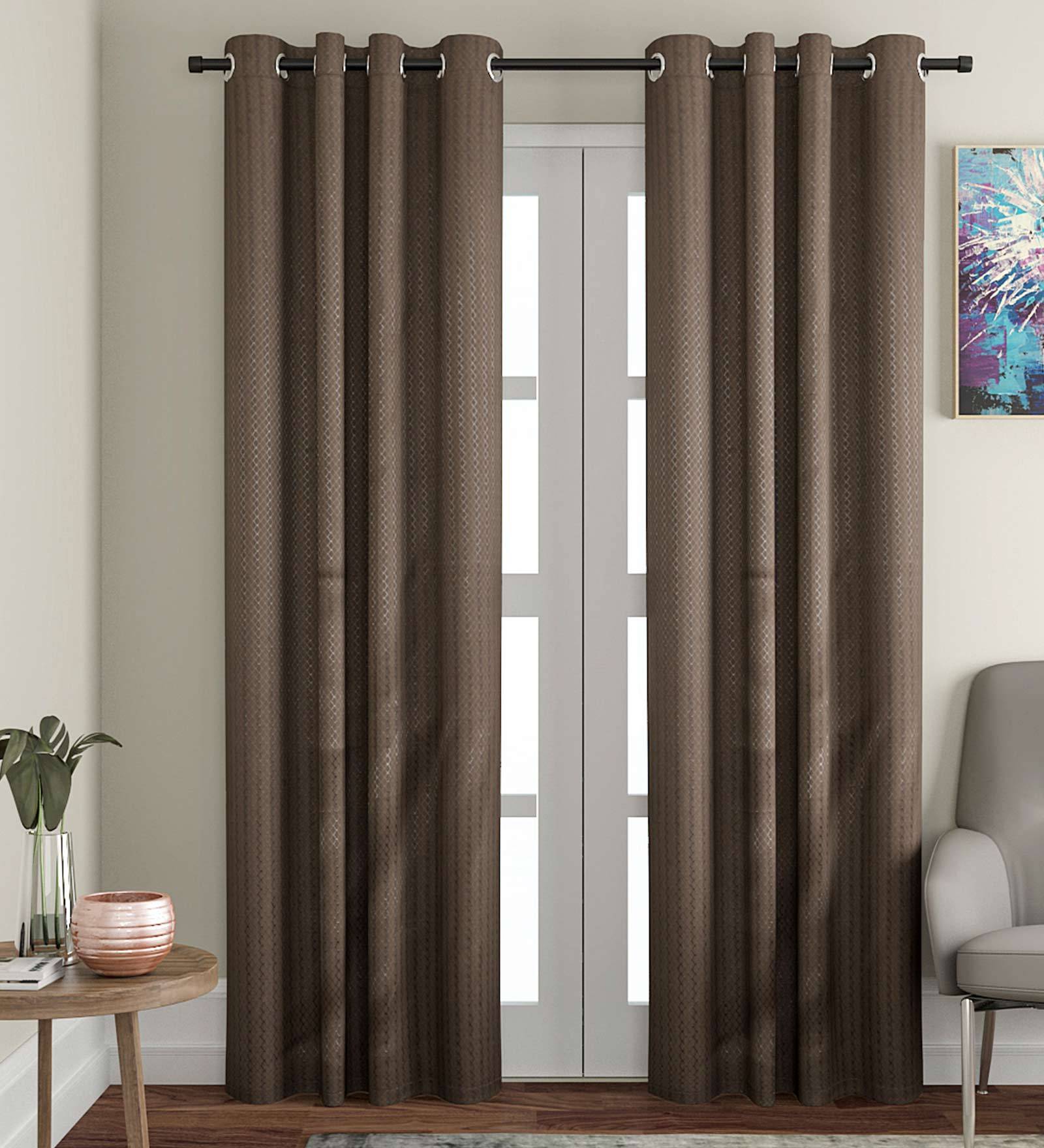 Grey Geometric Cotton 9 Ft Light Filtering Eyelet Door Curtain