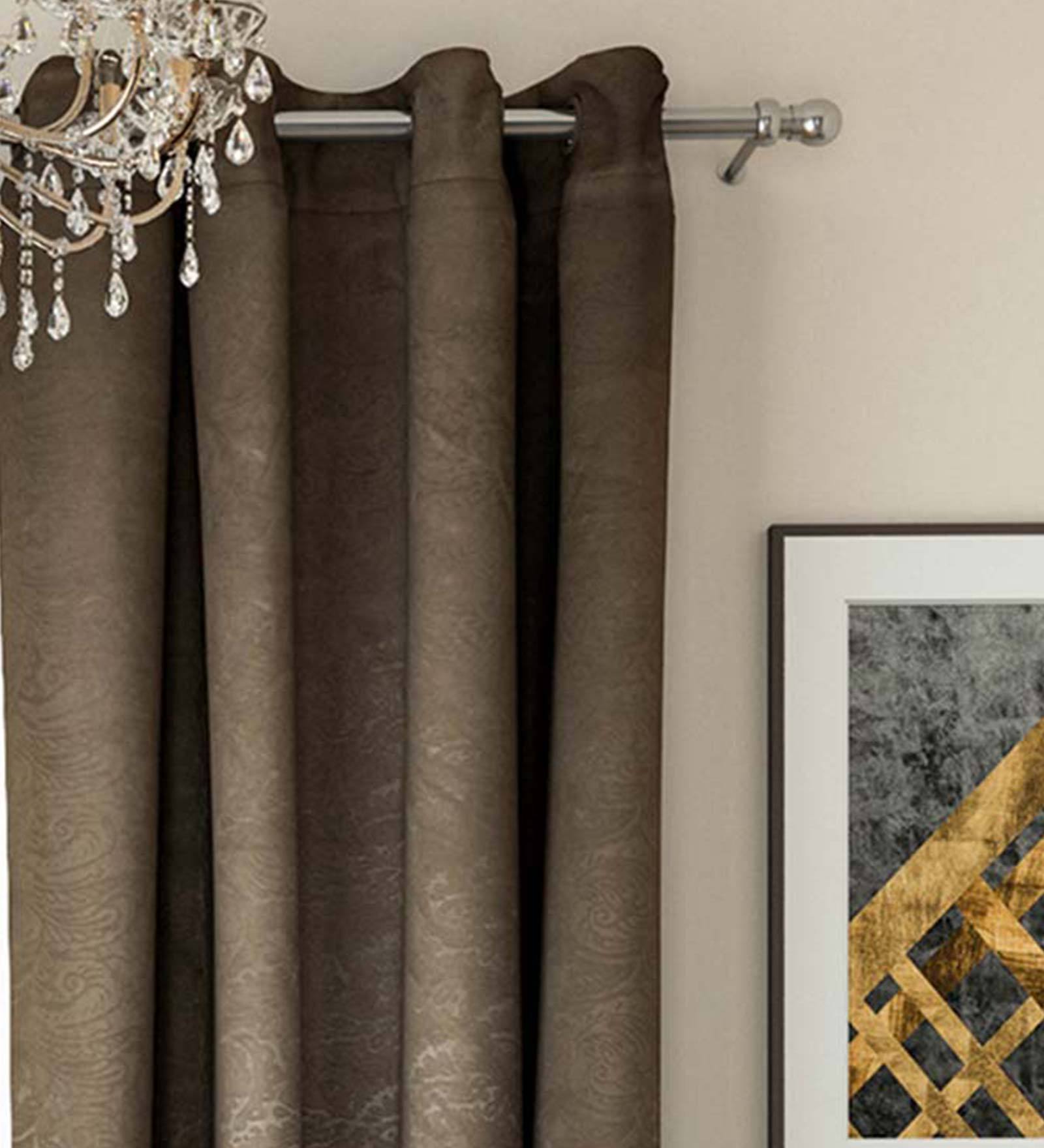 Grey Faux Silk Blackout 5 Feet Eyelet Curtain (Set of 2)