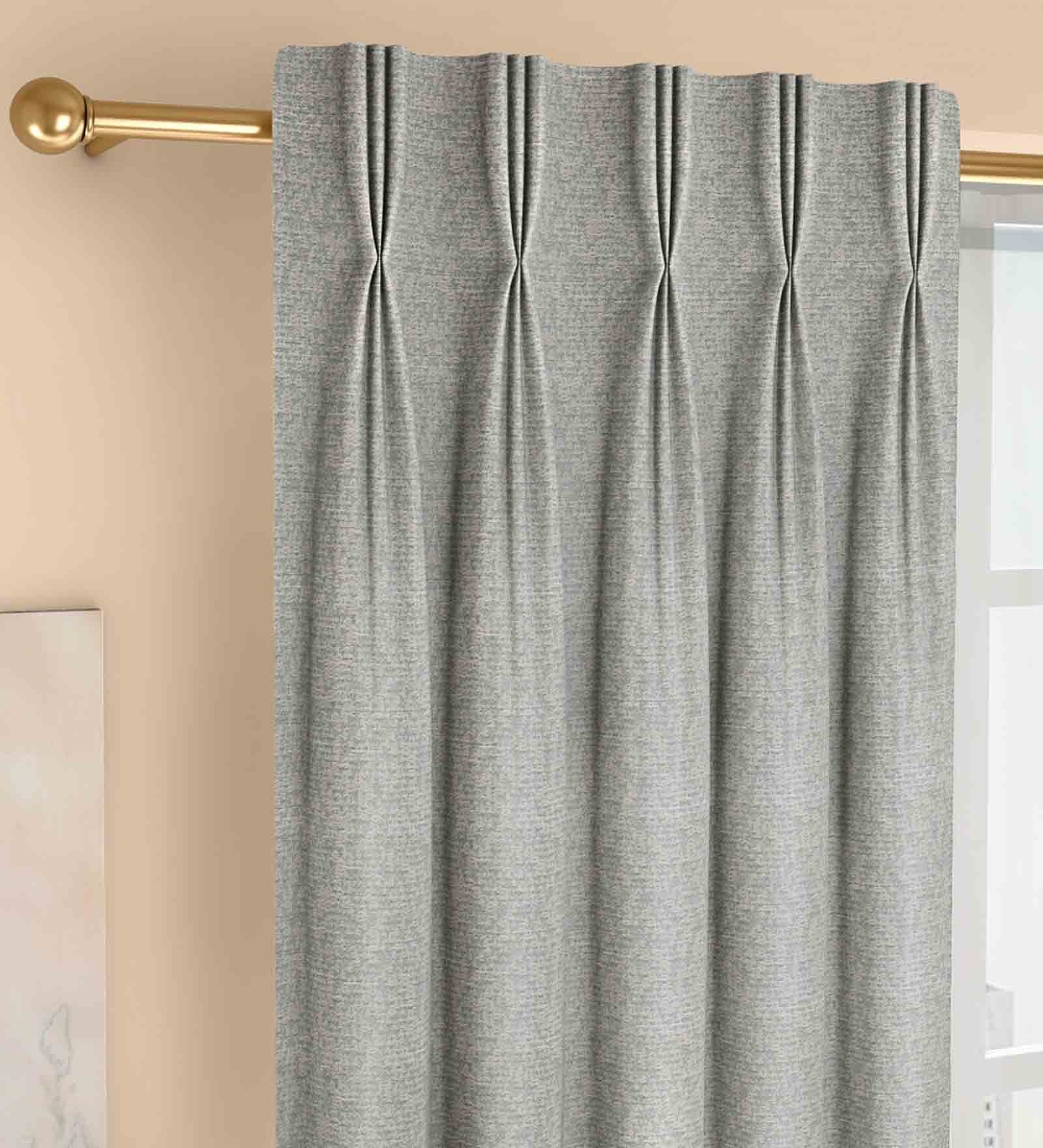 Grey Solid Poly Cotton 9 Ft Semisheer Pinch Pleat Door Curtains (Set of 2)