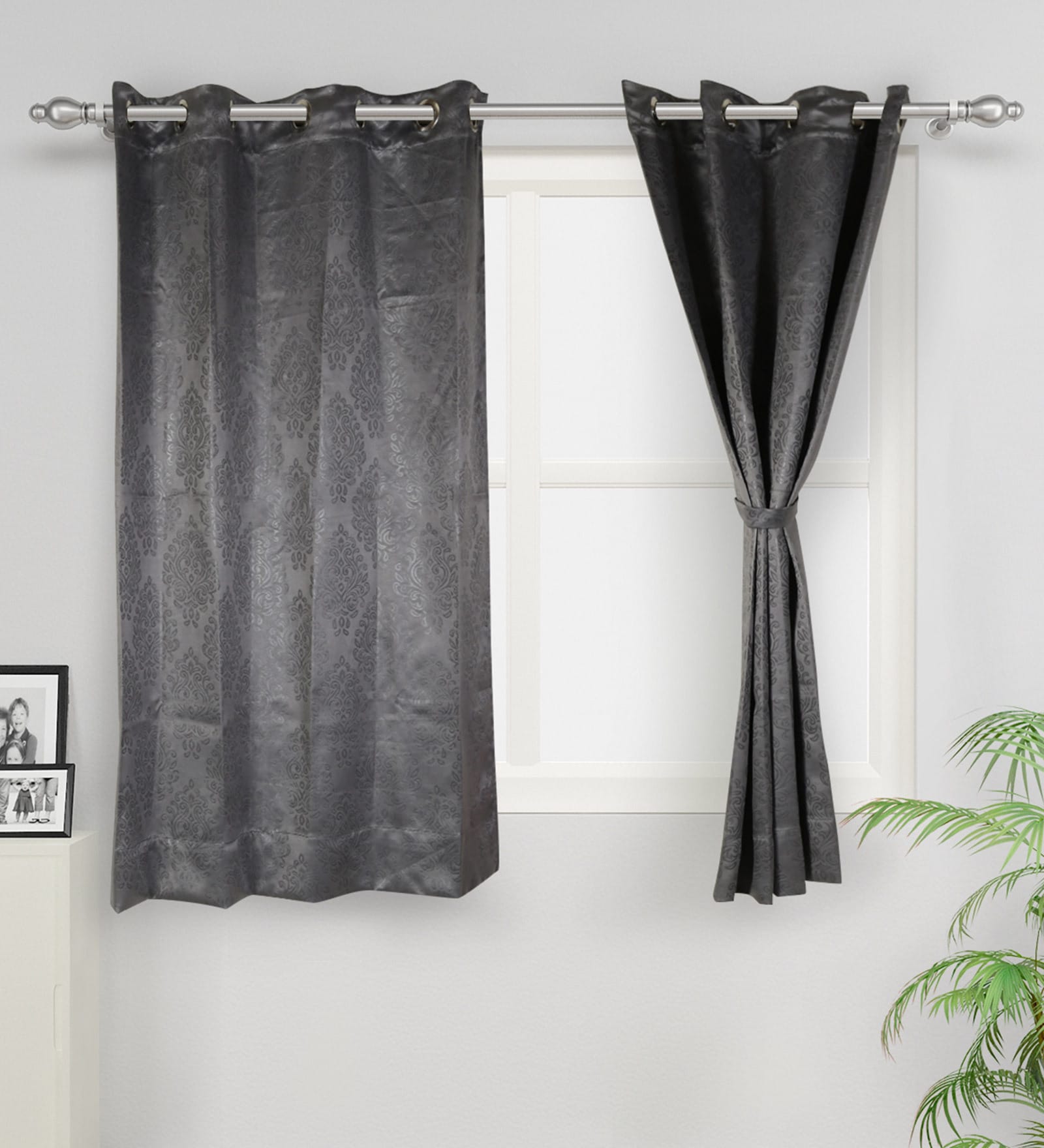 Grey Silk Blackout 5 Feet Eyelet Curtain (1 Piece)